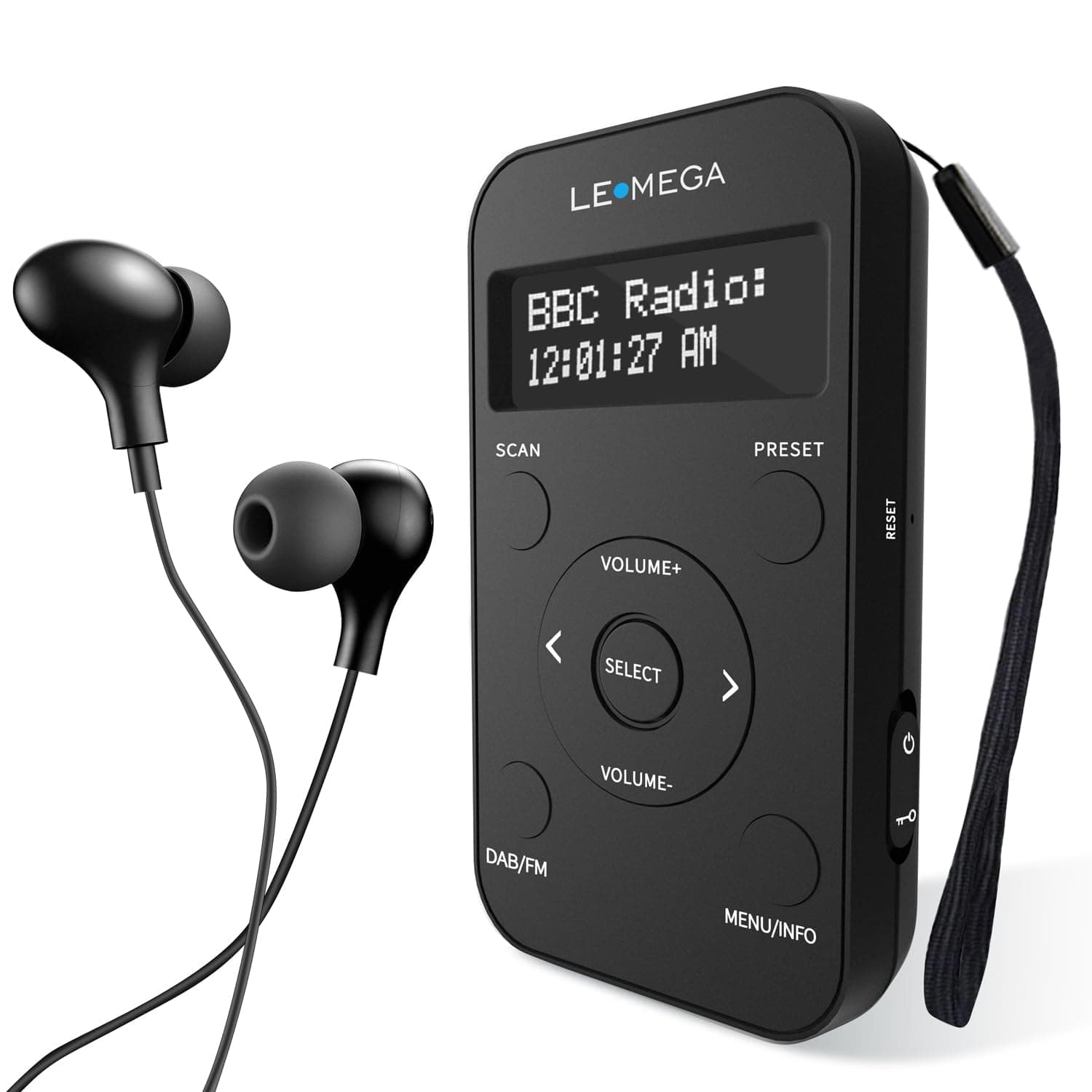 LEMEGA ポケットDABラジオ FMラジオ ポータブルDAB+ラジオ ヘッドホン付き 充電式バッテリー メモリスロット20個 LCDディスプレイ スポーツDABラジオ ロックスイッチ付き PR1L ブラック