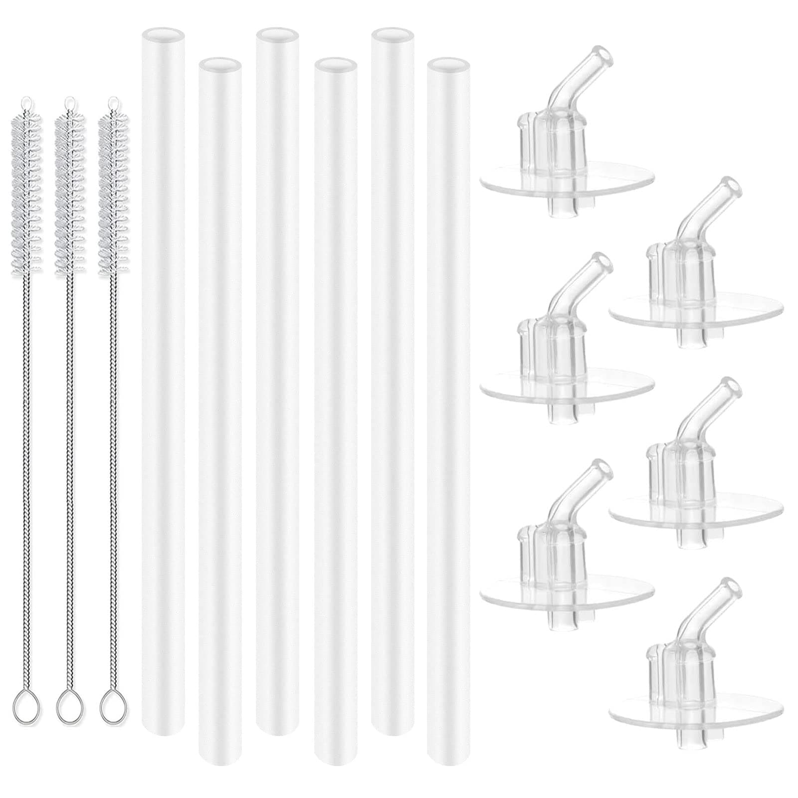 6 Pack (6 Straws + 3 Cleaning Brushes) Thermos Fountain Bottle Straw Stem Set with Cleaning Brush Safe for Adults and Kids