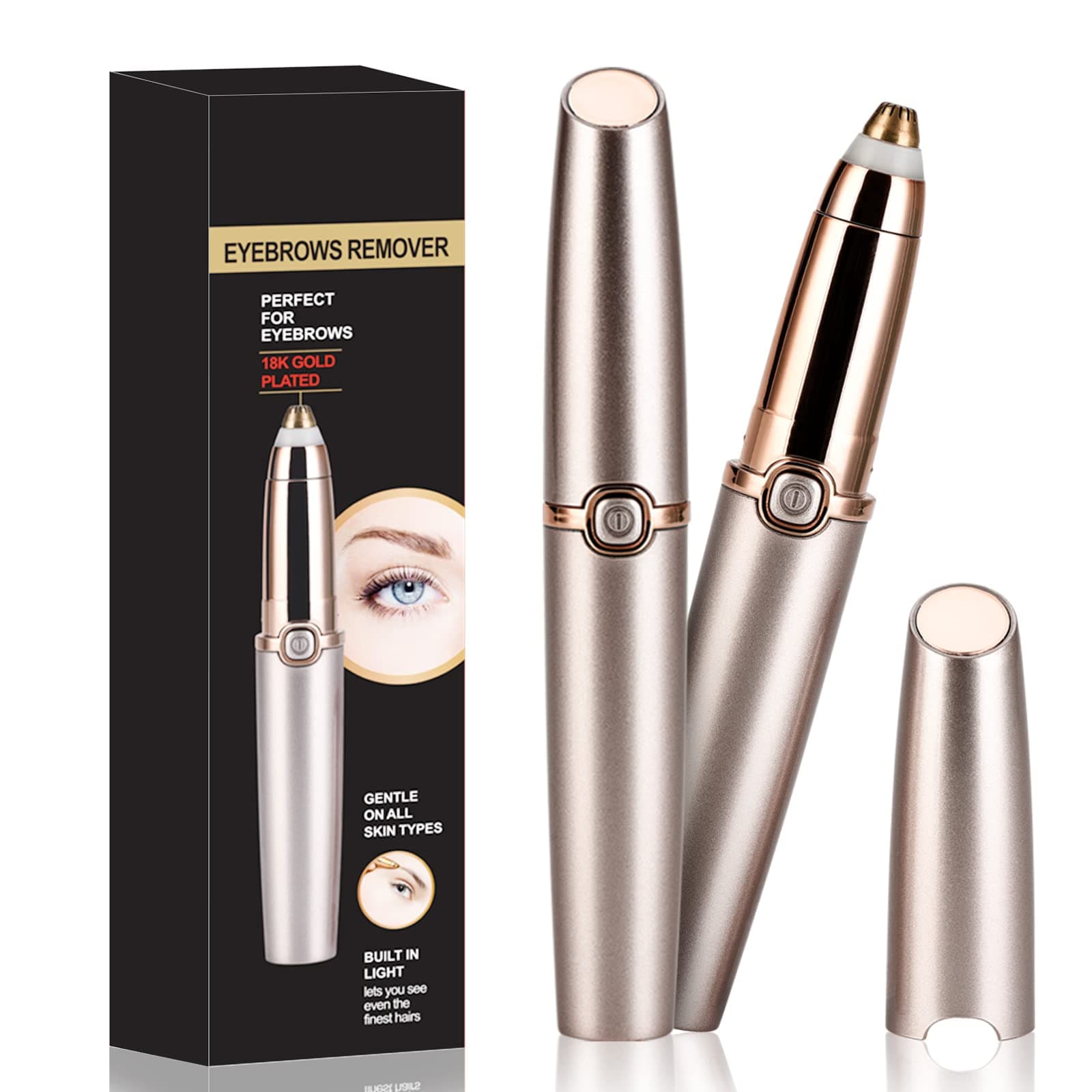 Rechargeable Eyebrow Hair Remover Facial Hair Remove, USB Charging Electric Eyebrow Trimmer for Women, Painless Eyebrow Razor Tool with LED Light for Face Lips Nose