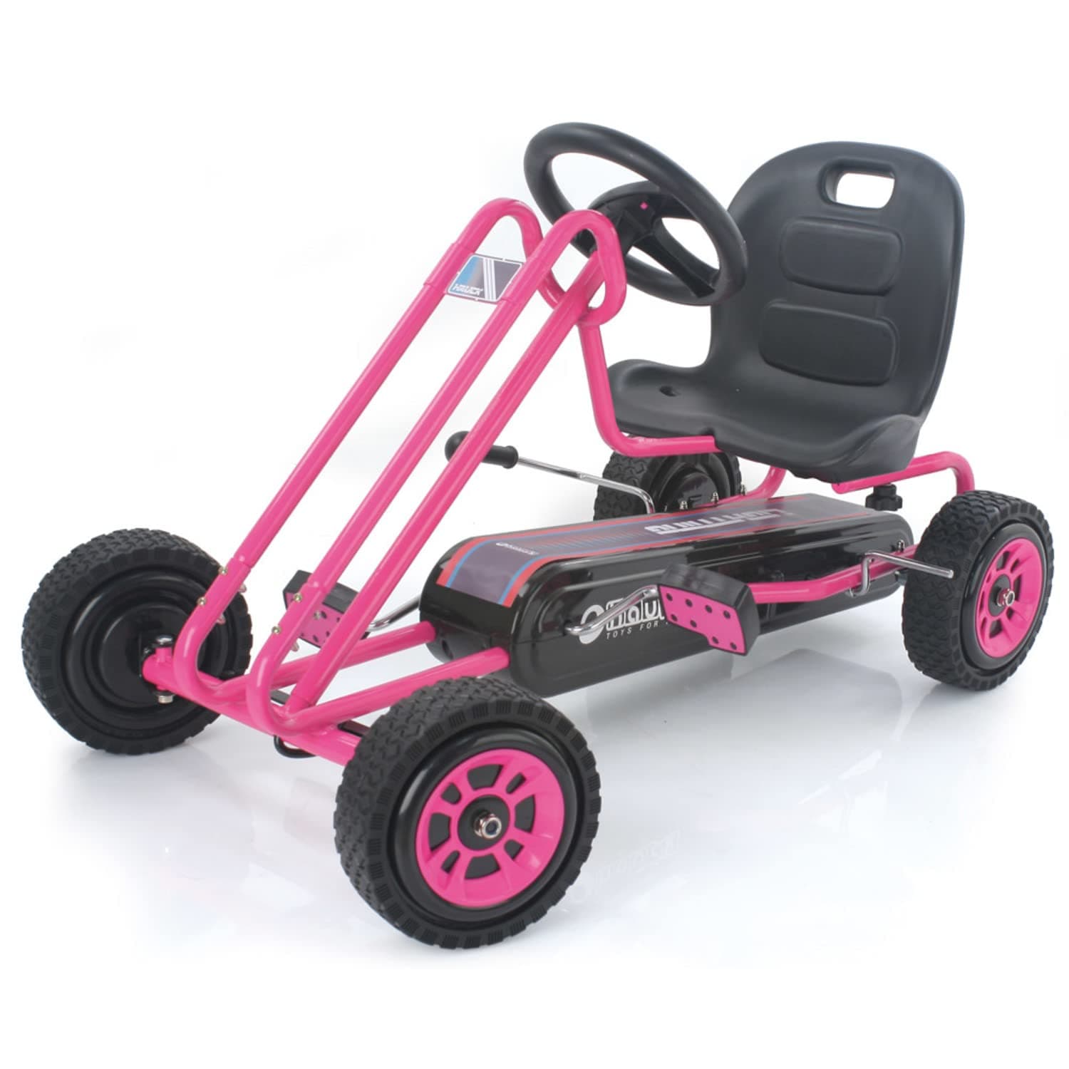 hauck Lightning, Pink - Go Kart for Kids Age 4 to 8 up to 50 kg, Girls & Boy Ride-On Race Car with Rubber Tyres, Adjustable Seat, Handbrake, Sturdy Steel Frame