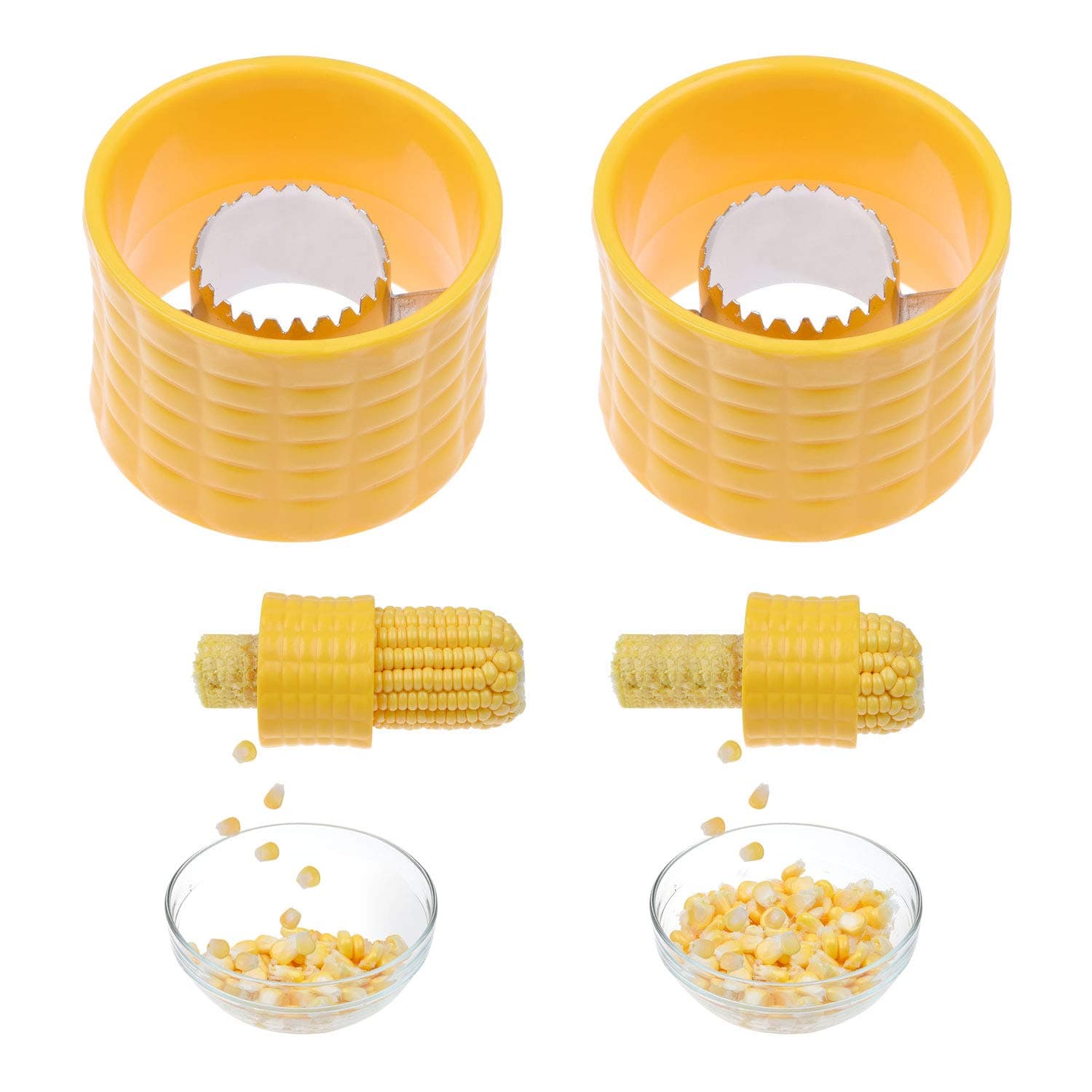 Corn Stripping Tool, Set of 2 - These Corn Cobber Tools are the Easiest Way to Remove Kernels from Fresh Corn - Just Push Corn Through the Device - The Stainless Steel Blades Work as a Corn Zipper
