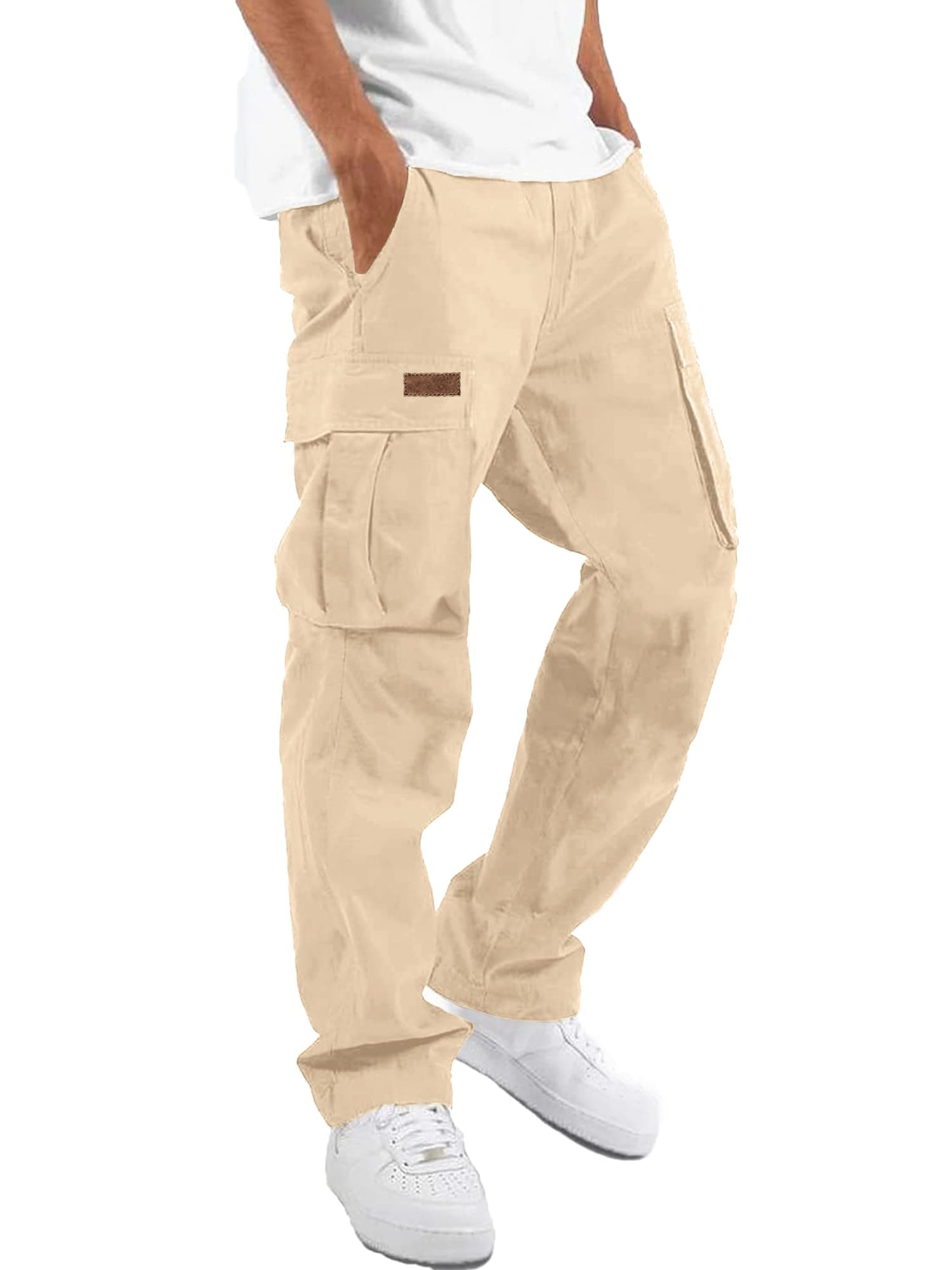 PLEPAN Men's Casual Cargo Pants Drawstring Hiking Pants Workout Tactical Joggers Sweatpants for Men