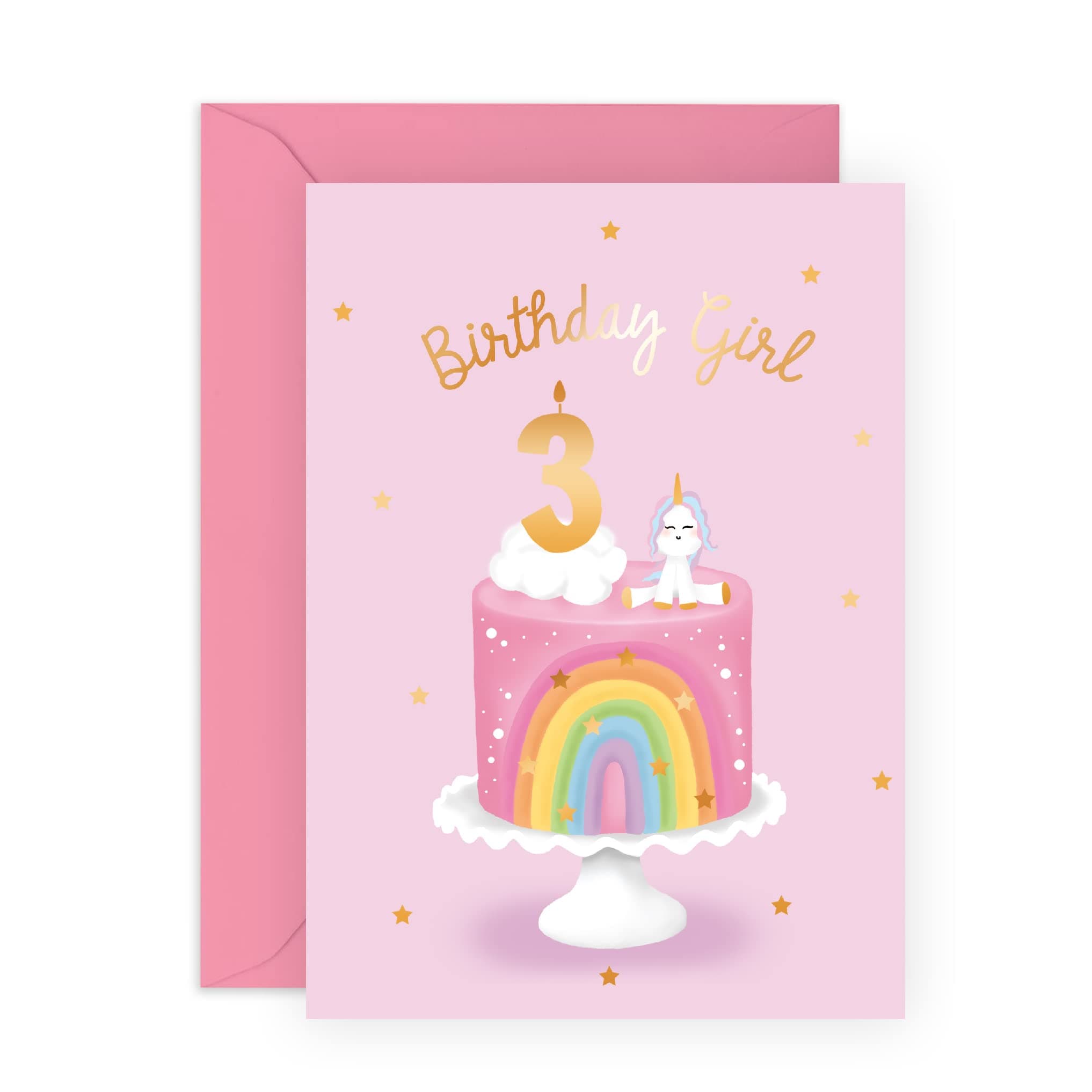 CENTRAL 23 Third Birthday Card for Girls - Happy 3rd Birthday Card - Age 3 - Three Year Old - Rainbow Cloud and Unicorn Card for Kids Daughter - Granddaughter - Comes With Fun Stickers