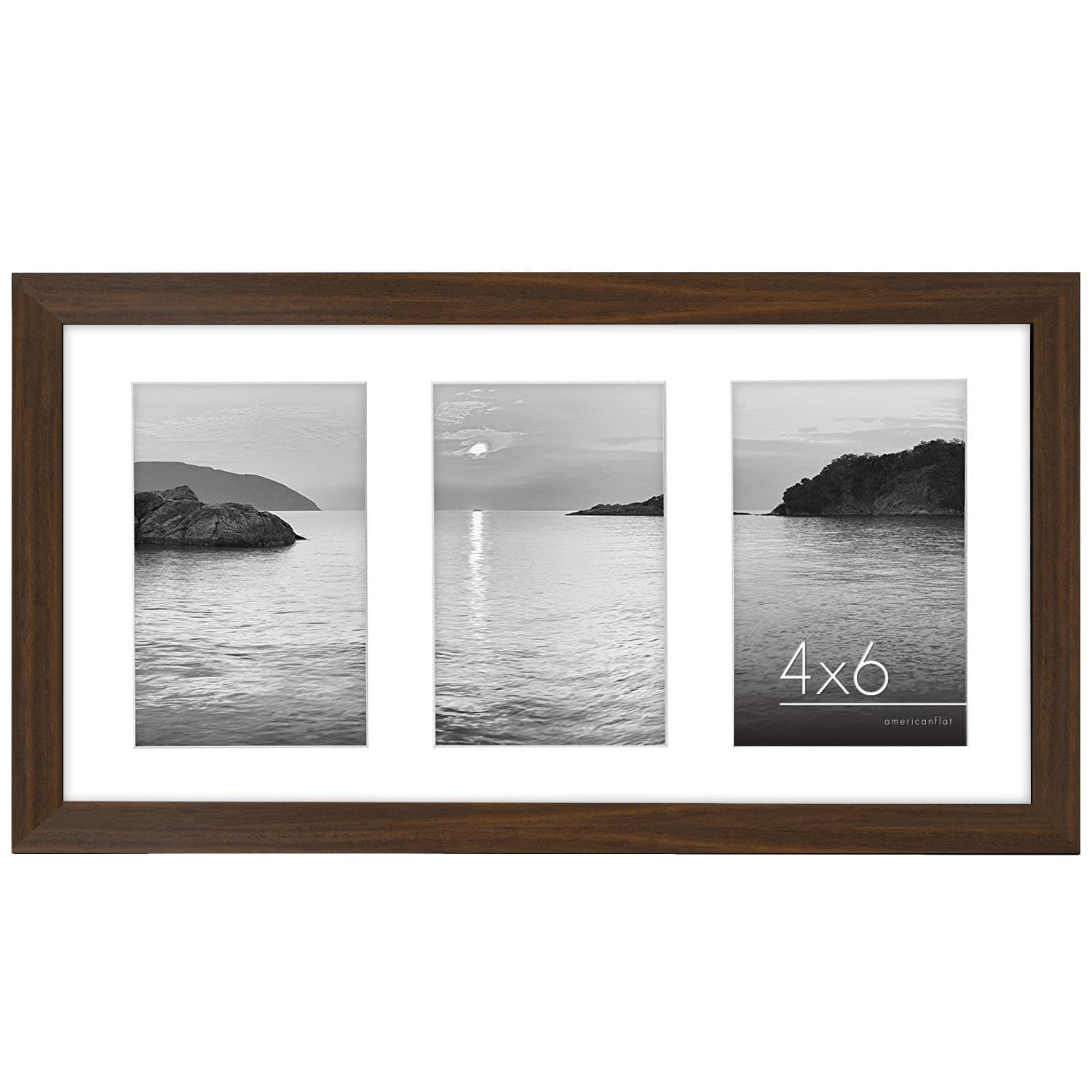 Americanflat 4x6 Collage Picture Frame with Shatter-Resistant Glass - Fits Three 4x6 Photos or Use as One 8x16 Picture Frame - Signature Collection - Collage Frames for Tabletop and Wall - Walnut