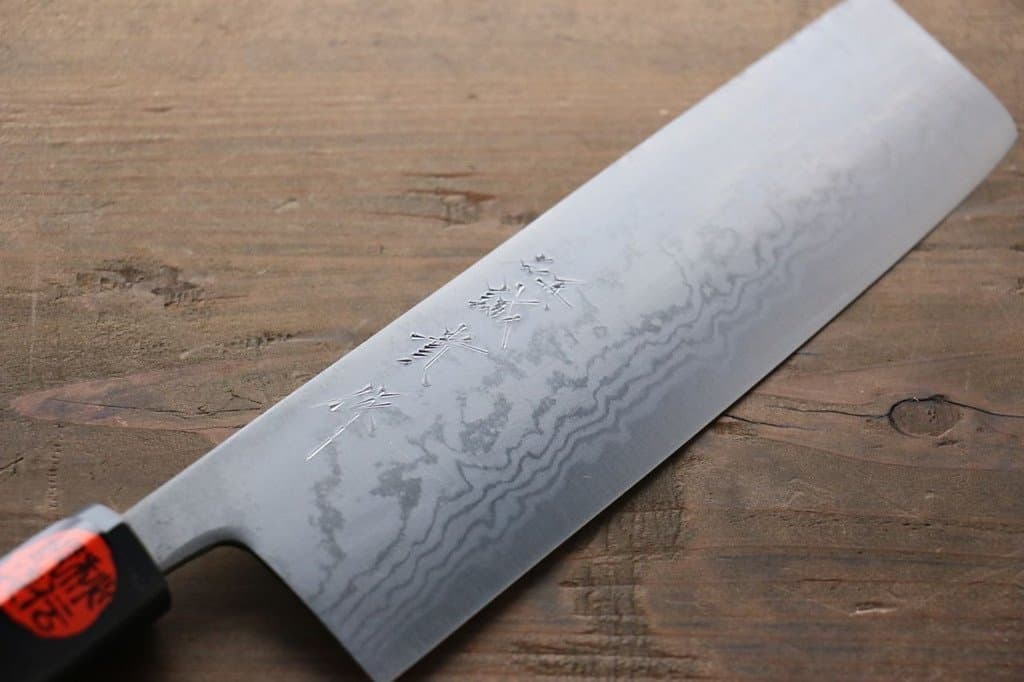 Blue 2 steel Suminagashi Damascus Hand forged Wa Nakiri knife 165mm