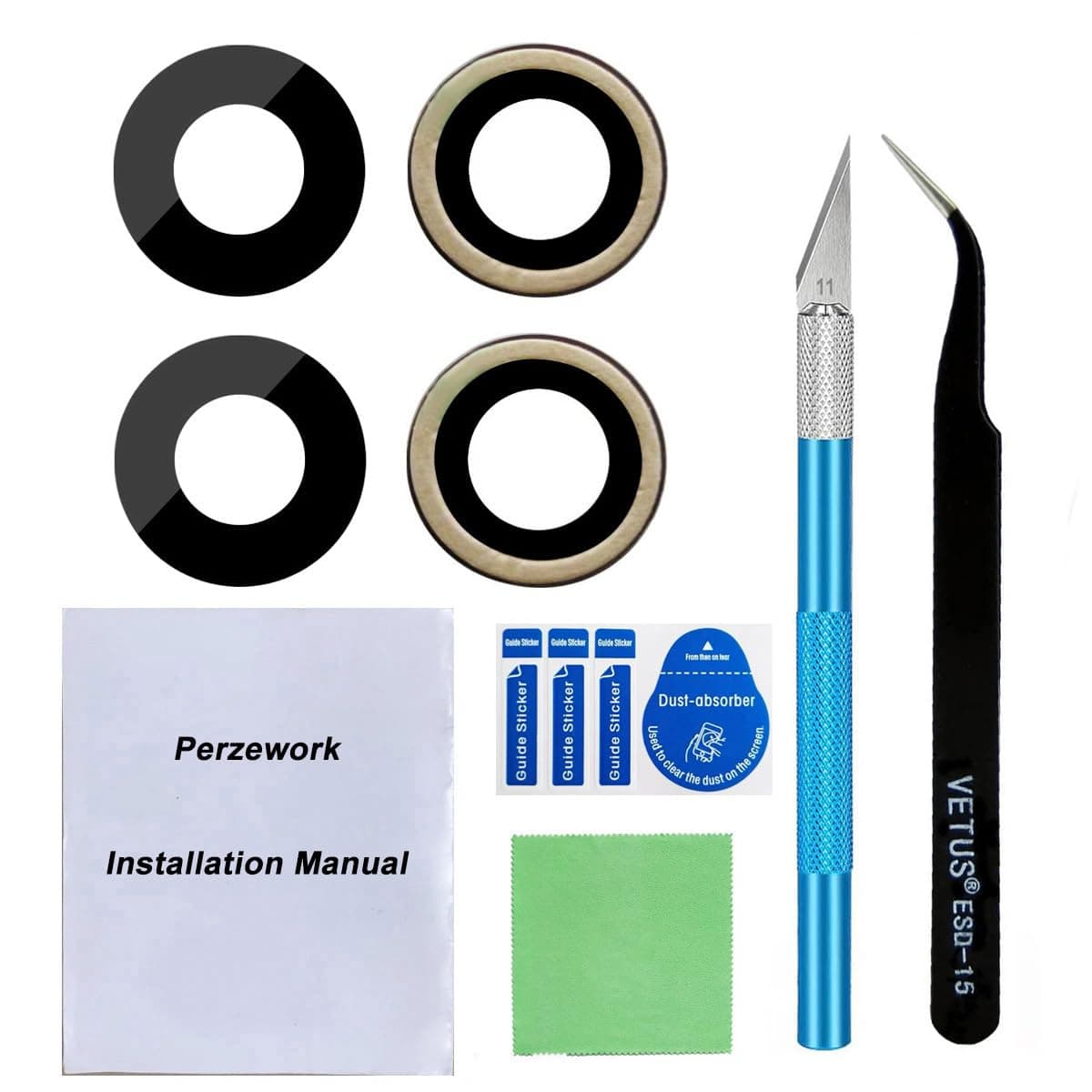 2 Pcs Back Rear Camera Lens Glass Replacement for iPhone XR 6.1 inches with pre-Installed Adhesive and Reparing Toolkit