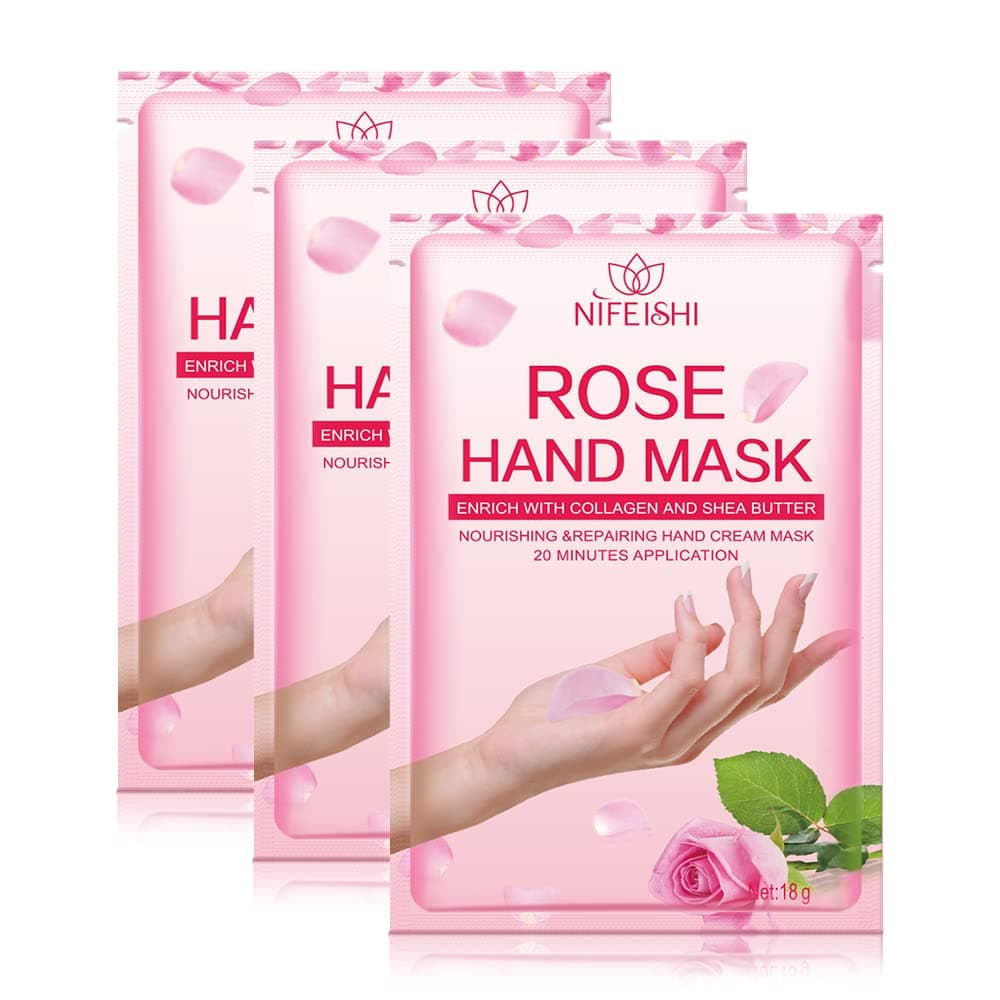 NIFEISHI Hand Moisturizing Mask, (5Pack) Rose Moisturizing Gloves, Moisturizing Natural Therapy Gloves, Moisturizing Hand Mask for Dry Hands, Repair Rough Skin for Men Women