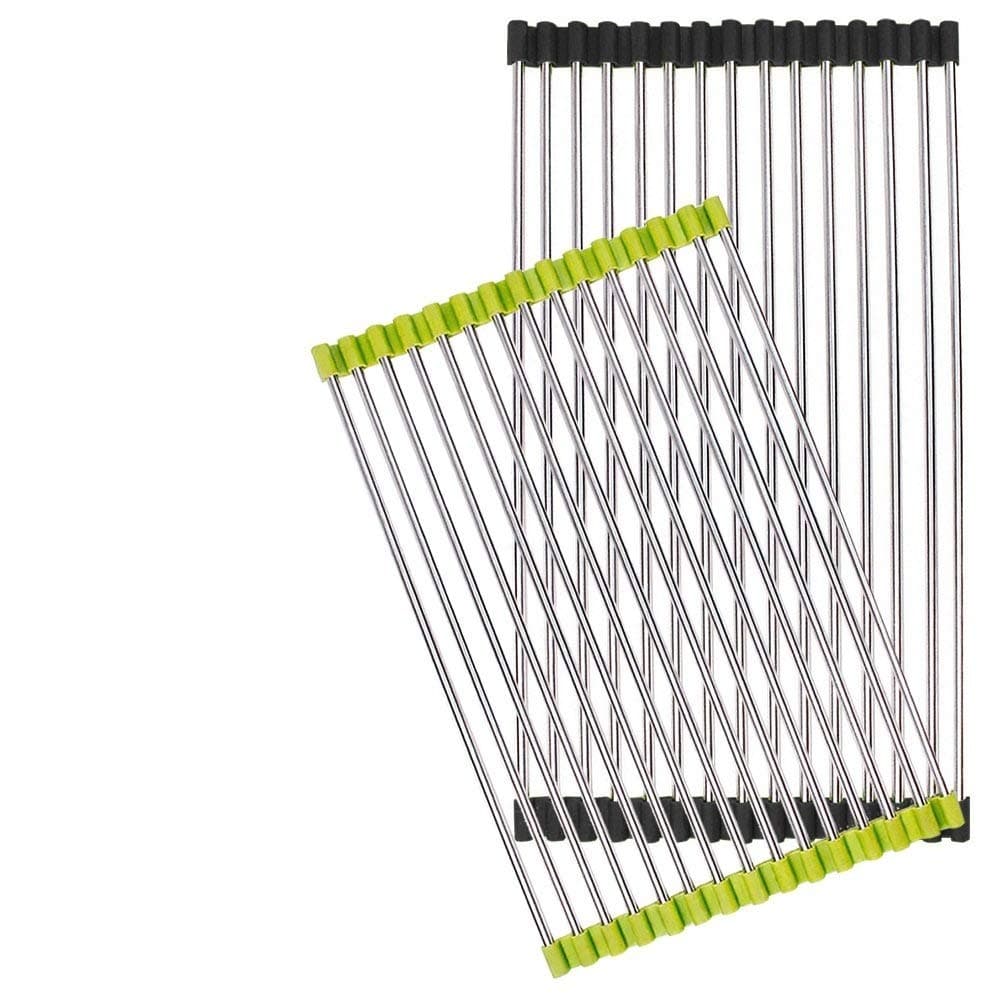 Luvina Foldable Drain Rack Kitchen Sink Shelf Stainless Steel Multifunction Roll Up Dish Drying Rack Folding Wash Drainer Tray(Large 38 X 24cm)