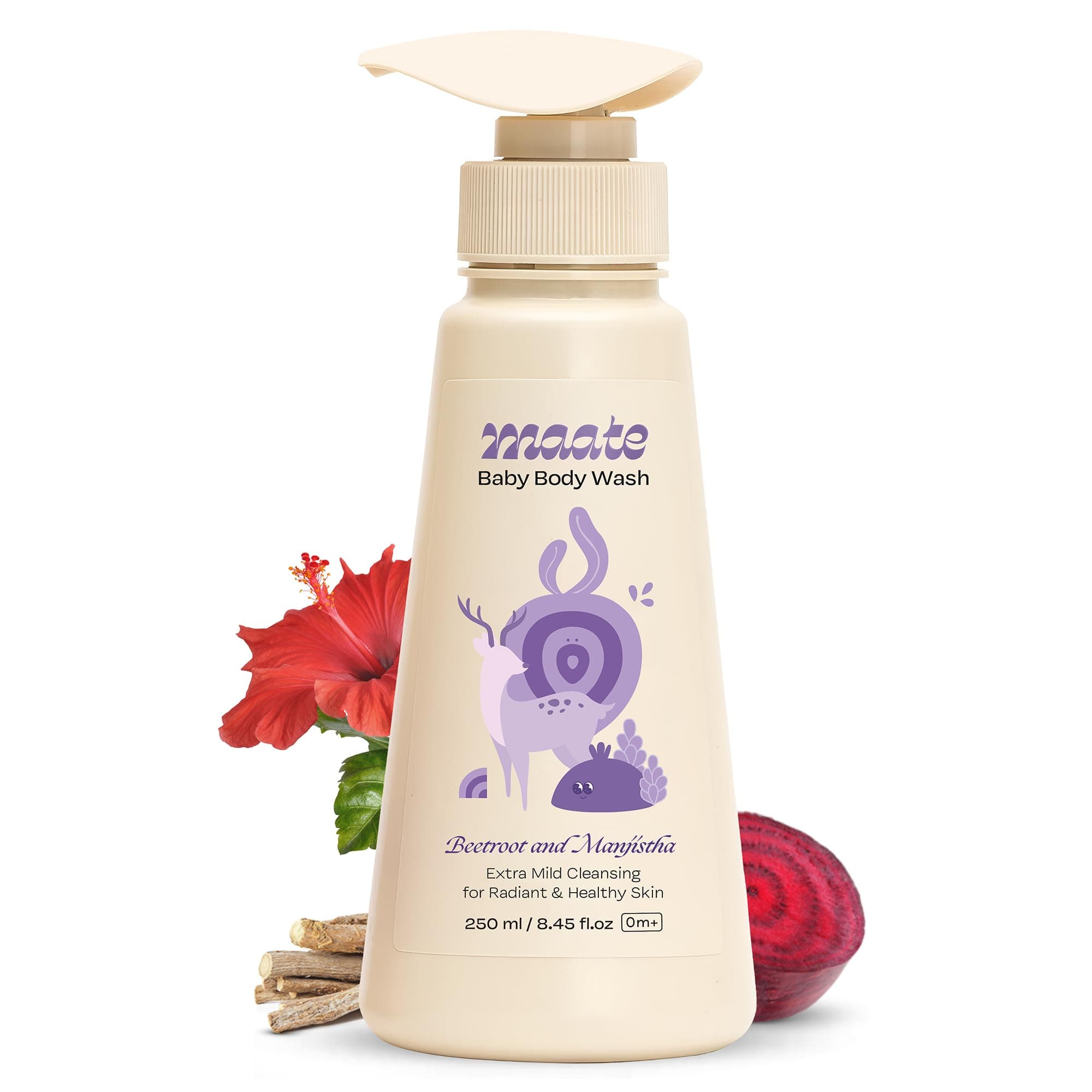 Maate Baby Body Wash | With Ayurvedic Herbs Beetroot, Manjistha & Neem extracts | Body Wash for Dry & Sensitive Skin | Natural & Vegan | Tear-free & pH Balanced | Soap Free (250ml (Pack of 1))