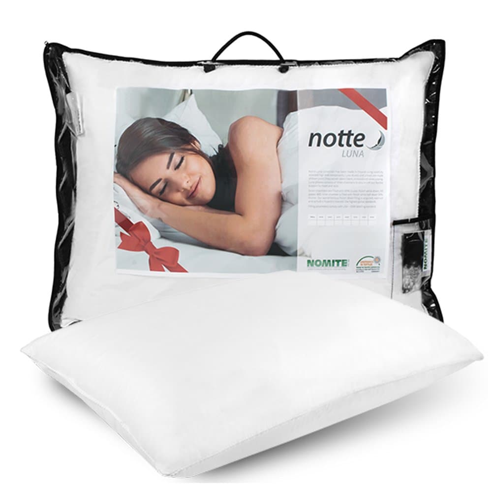 Premium White Goose Down Pillow By Notte Luna - Luxury Cotton Satin Shell - Hypoallergenic - 800 Fill Power - Soft