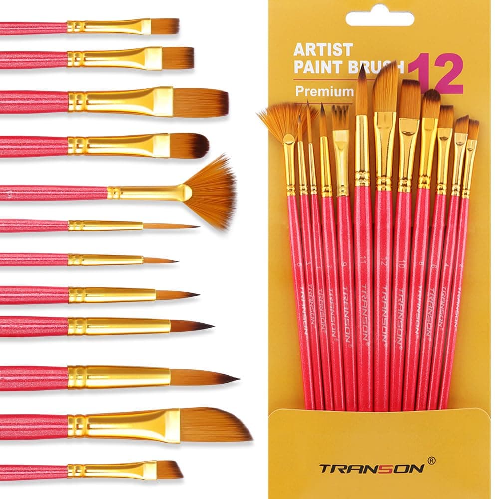Transon Artist Paint Brush Set of 12 for Acrylic Watercolor Gouache Oil Craft...