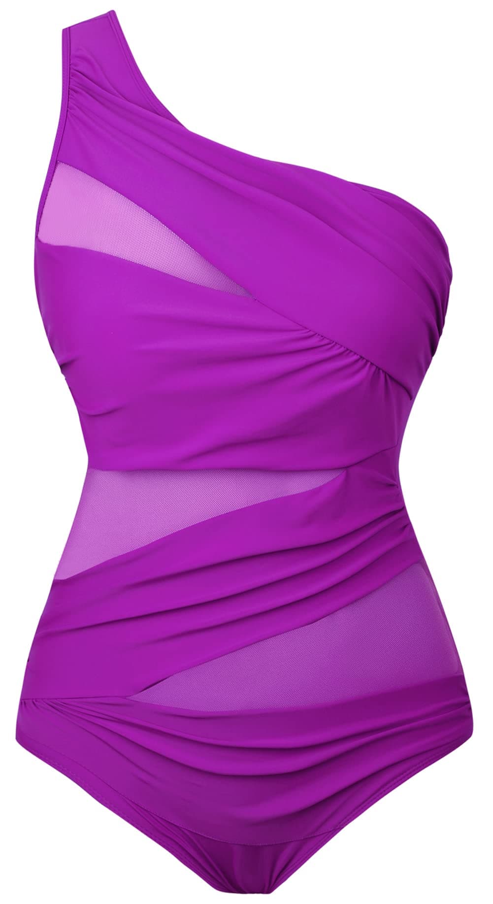 Runtlly Women's One Piece Swimsuits One Shoulder Plus Size Swimwear Bathing Suit with See Through Mesh Style