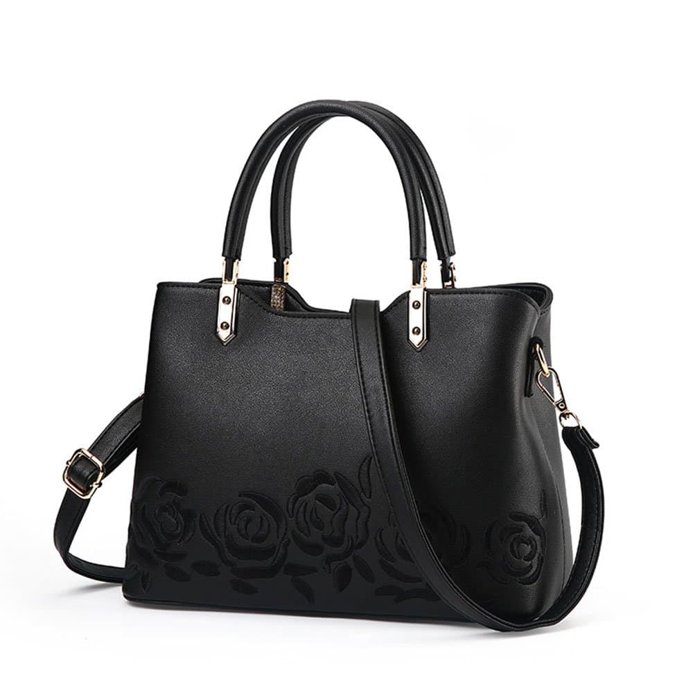 Elegant Embroidered Roses Ladies Handbags Pu Leather Top Handle Bags Shoulder Floral Handbags for Women