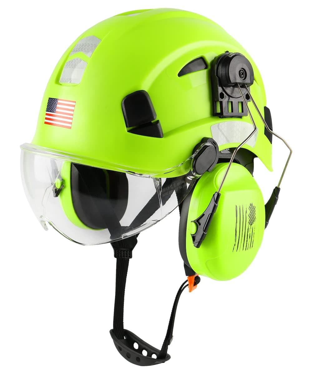 Safety Helmet Hard Hat with Visor and Ear Protection Adjustable Lightweight Vented ABS Work Helmet for Men and Women 6-Point Suspension ANSI Z89.1 Approved Ideal for Industrial & Construction Green