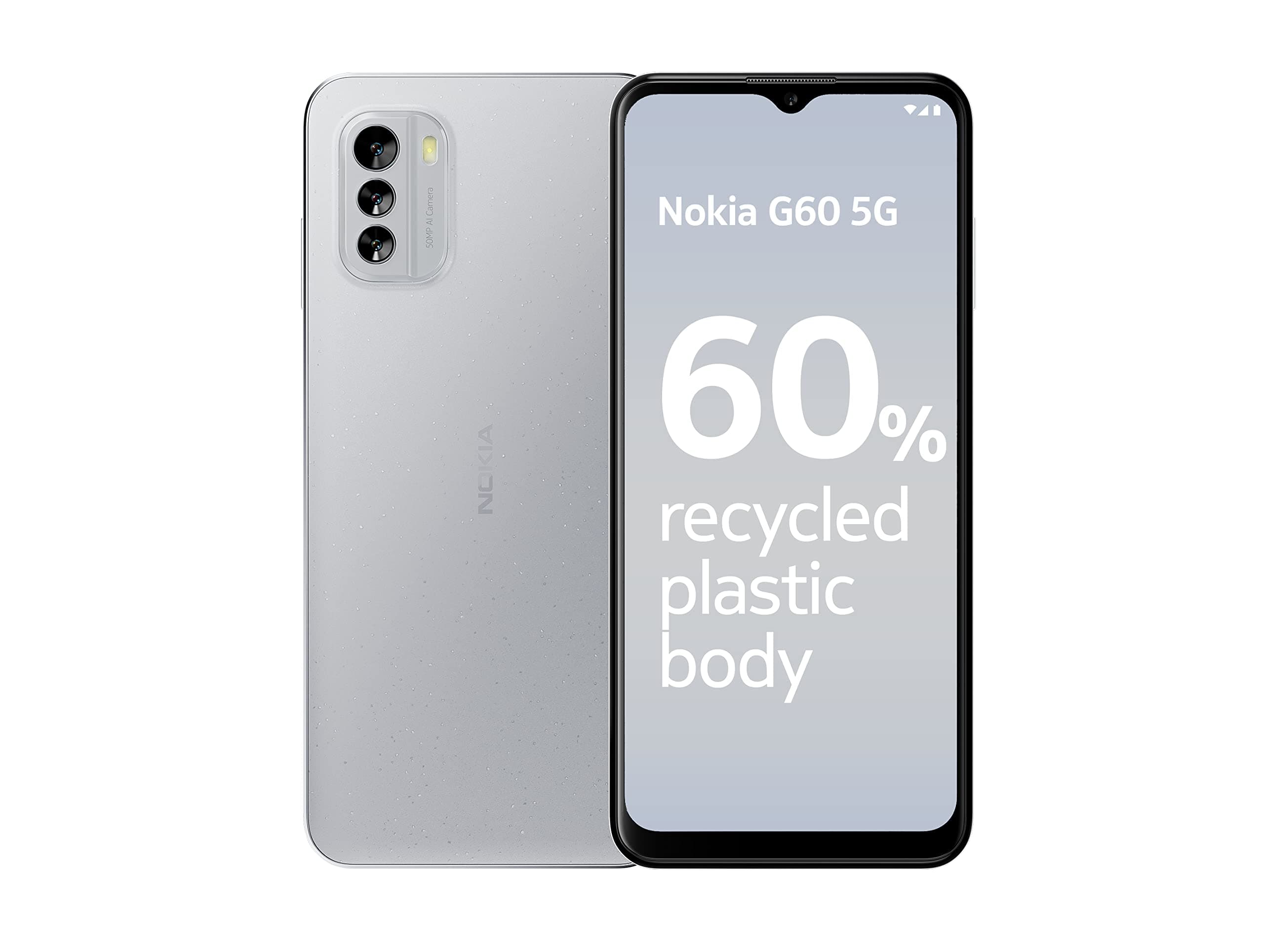 G60 5G Smartphone, 6.58” HD+ 120Hz display, 4GB RAM & 64GB Storage, Android 12 & 3 OS upgrades, 50MP AI rear camera, 3 Years of Warranty, made of 60% Recycled Plastic, 2 Day battery life – Grey