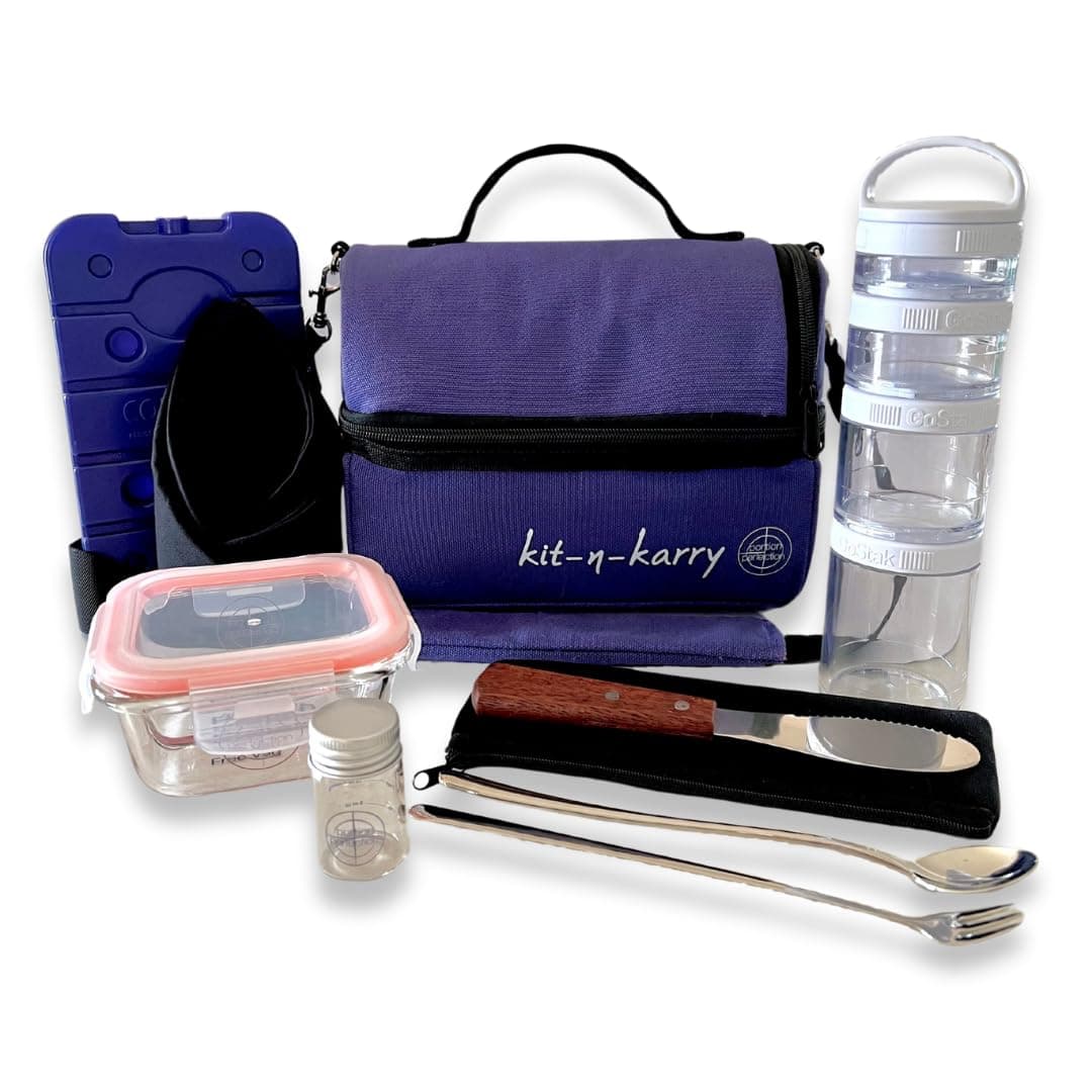 Portion Perfection Kit-N-Karry BARIATRIC Surgery Must Haves - Insulated Weight Control Portion Control Lunch Pack with Containers Included – Meal Prep Container, Cutlery, Snack Pots, Napkin and More
