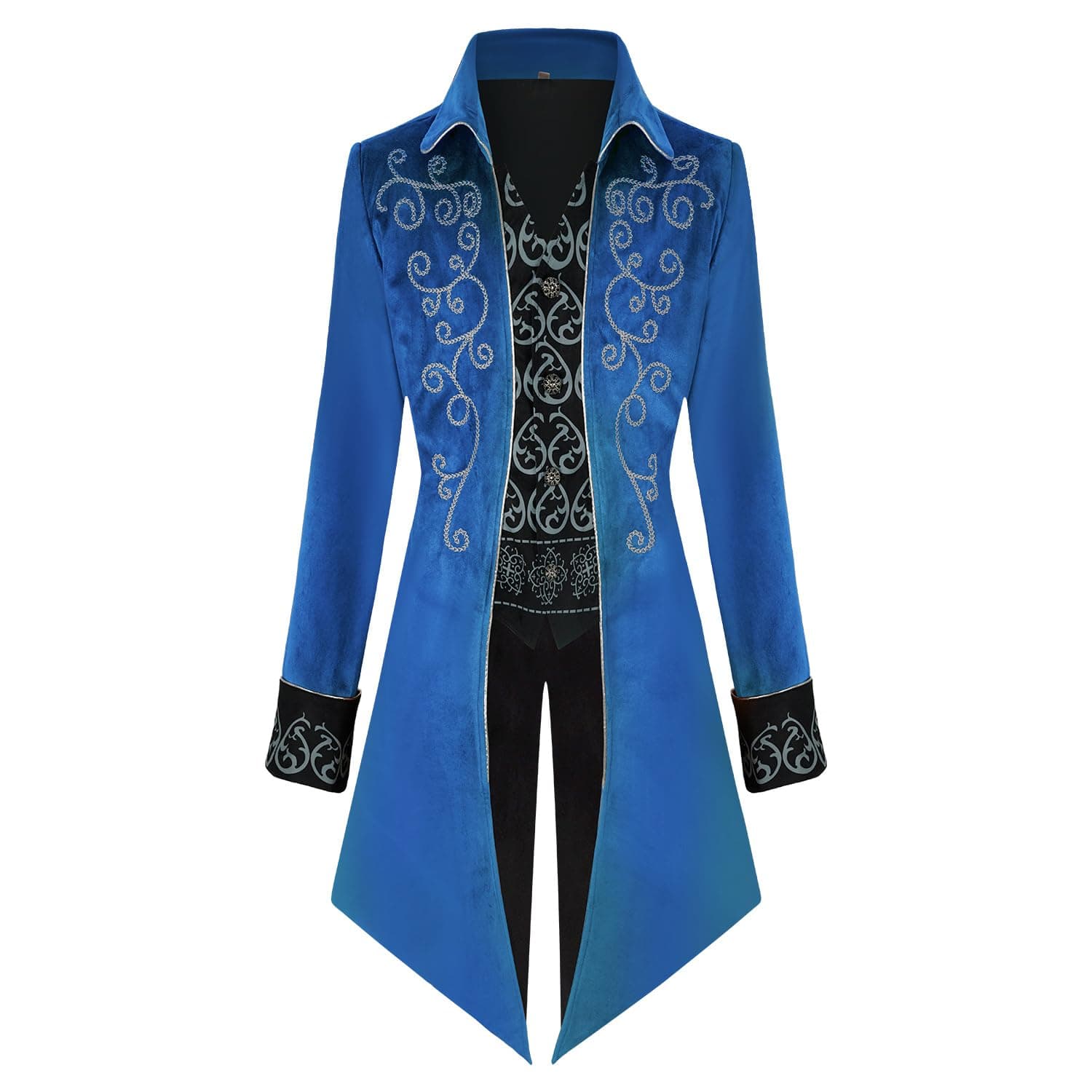 Men's Steampunk Jacket Gothic Medieval Vintage Court Tailcoat Halloween Costumes (4XL, Blue)