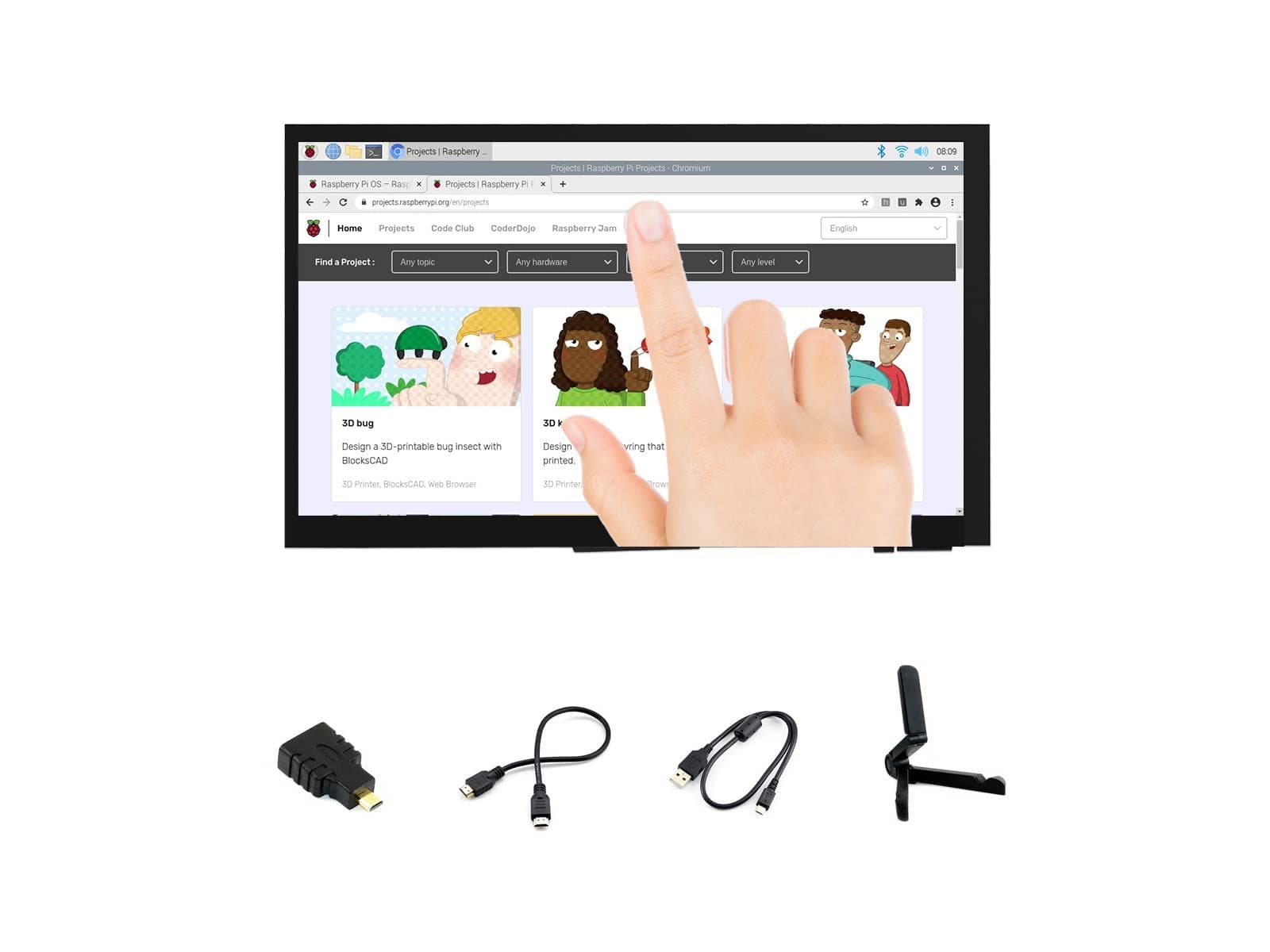 7 inch HDMI LCD 1024x600 Resolution Capacitive Touch Screen IPS Display Module Compatible with Raspberry Pi 4 3 2 1 B B+ A+, PC, Supports Windows 10/8.1/8 / 7