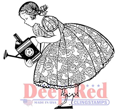 Deep Red Stamps Gardening Girl Rubber Cling Stamp