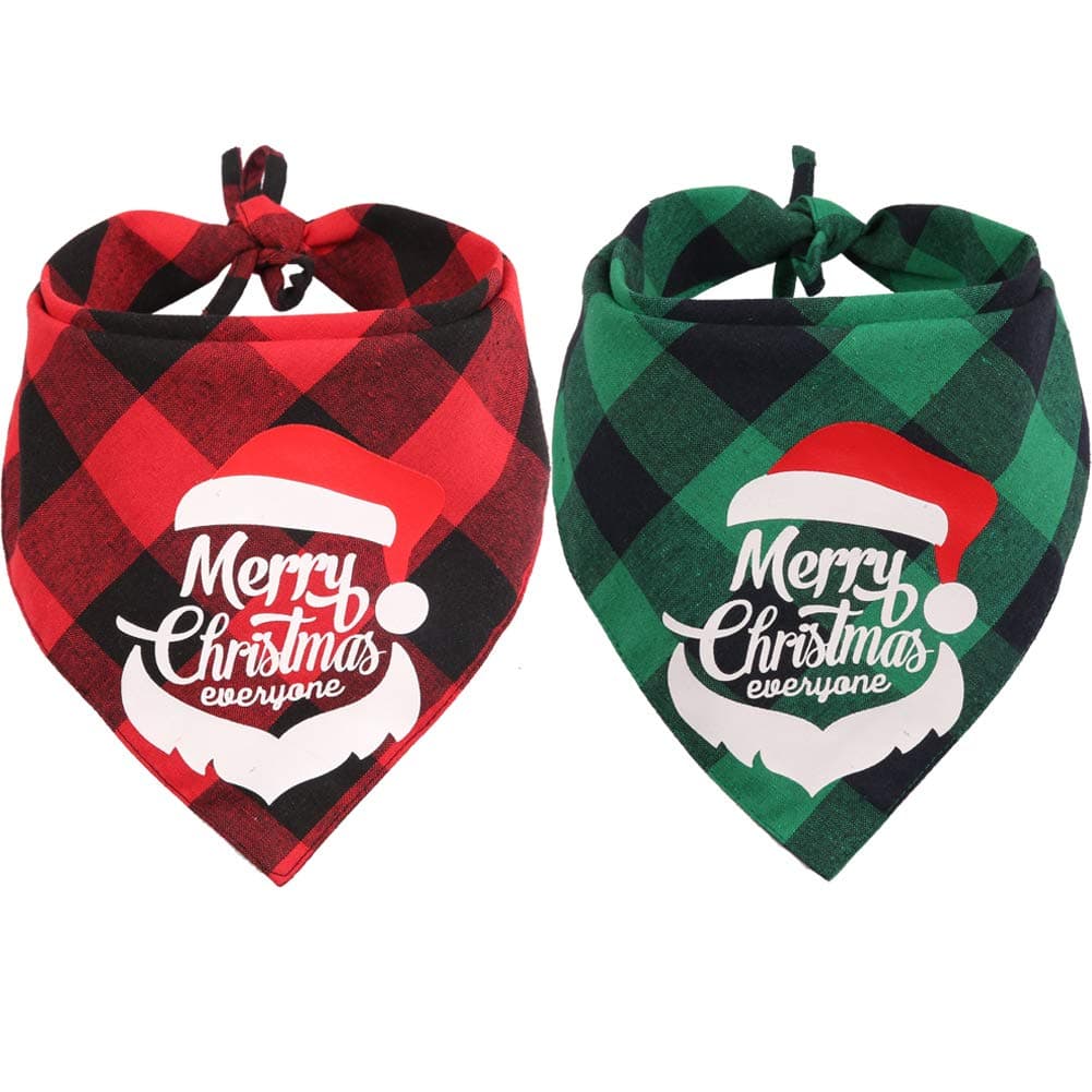 Lamphyface 2 Pack Christmas Dog Plaid Bandana Triangle Bib Set Scarf Accessories for Dogs Cats