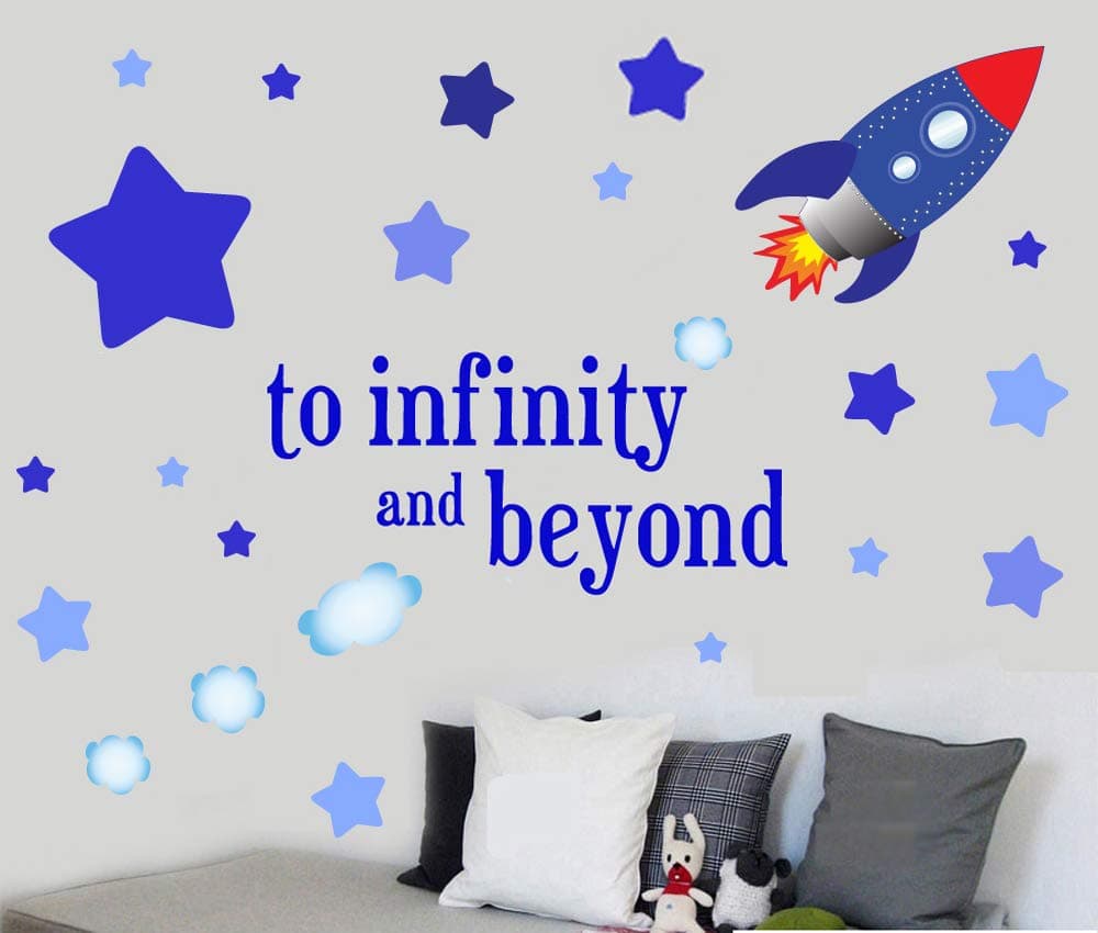 To infinity and beyond text - with rocket and stars to apply anywhere on your wall - Wall Art Vinyl Stickers