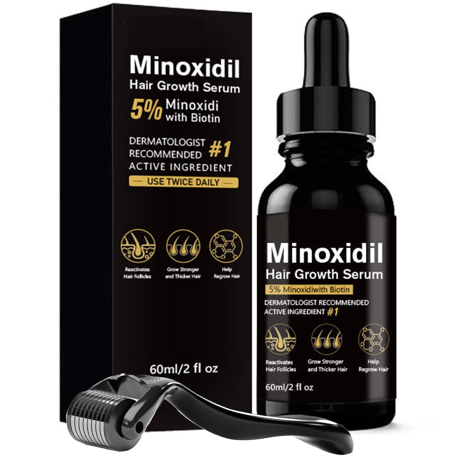 5% Minoxidil for Men Hair, Minoxidil Hair Growth Serum for Women Hair Growth, Men Beard Growth, Hair Loss Treatment with Dropper Applicator & Massage Tool