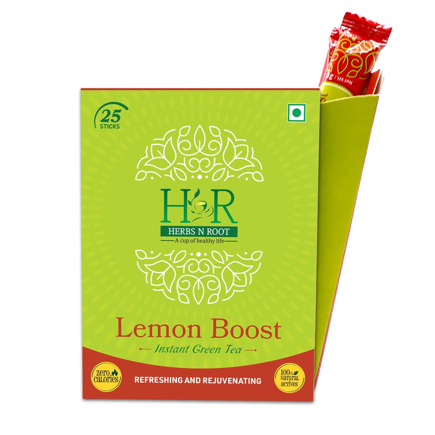 Herbs N Root Lemon Instant Green Tea Powder | Lemon Herba Tea| Immune Booster Natural Ingedients Tea - 25 Sticks | 50g