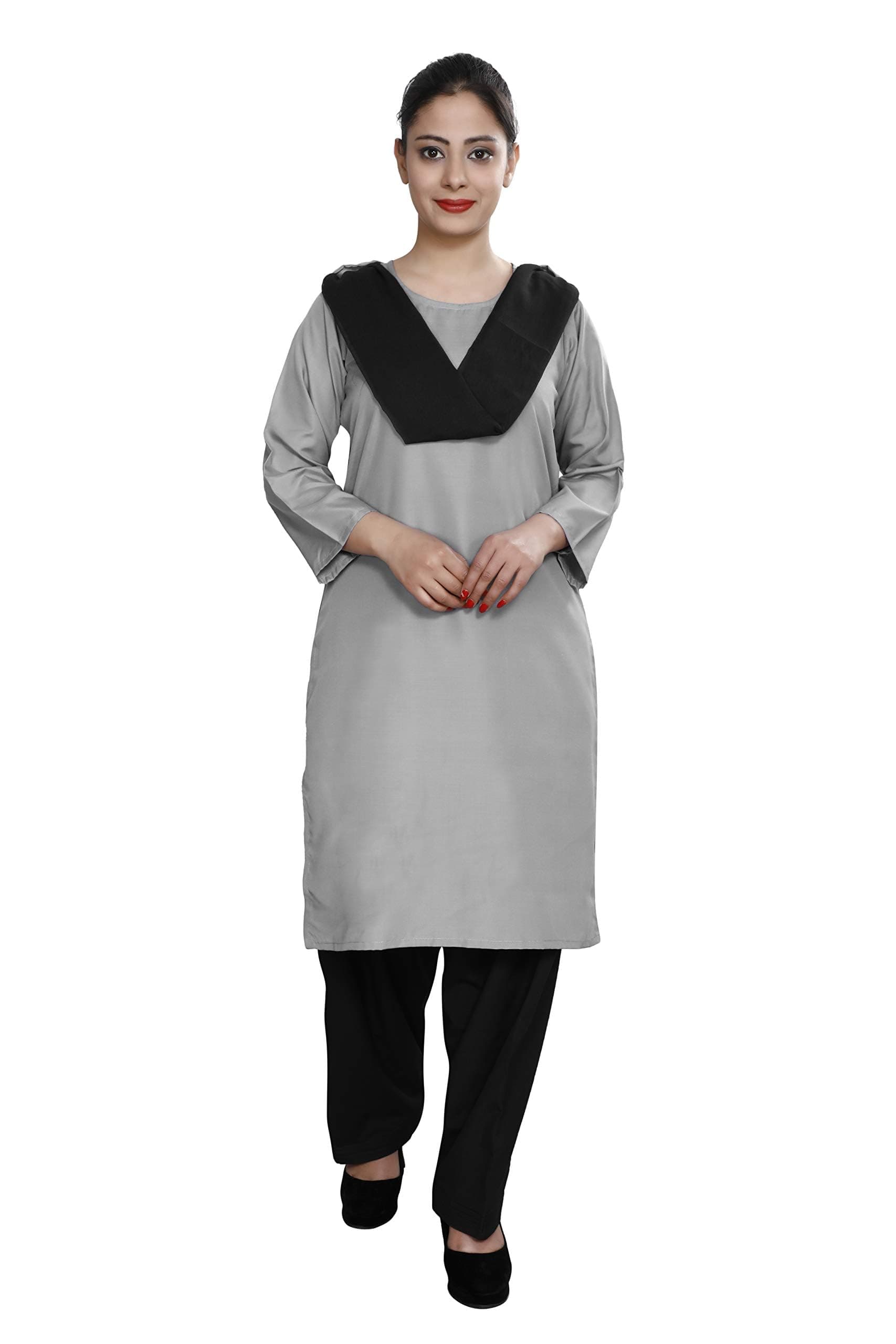 FABUNIFORMS Women's Poly Cotton Readymade and Stitched Housekeeping Salwar Suit with Dupatta Set – Ideal for Security Guards, Hotel, Cleaning Staff and Hospital Staff Uniform (Grey), Size