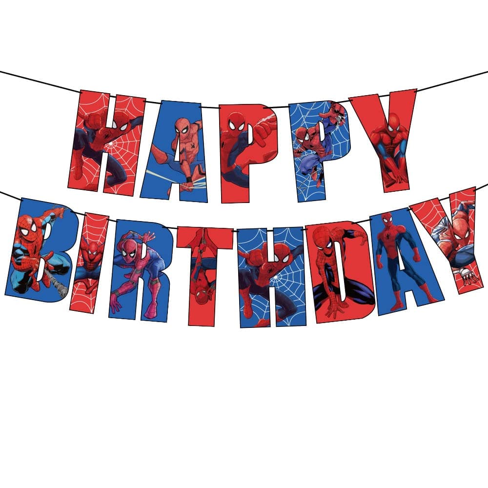 Norinoya Spiderman Happy Birthday Banner,Birthday Bunting,Birthday Party Supplies Decorations,Perfect for Indoor Outdoor Kids' Party Banners