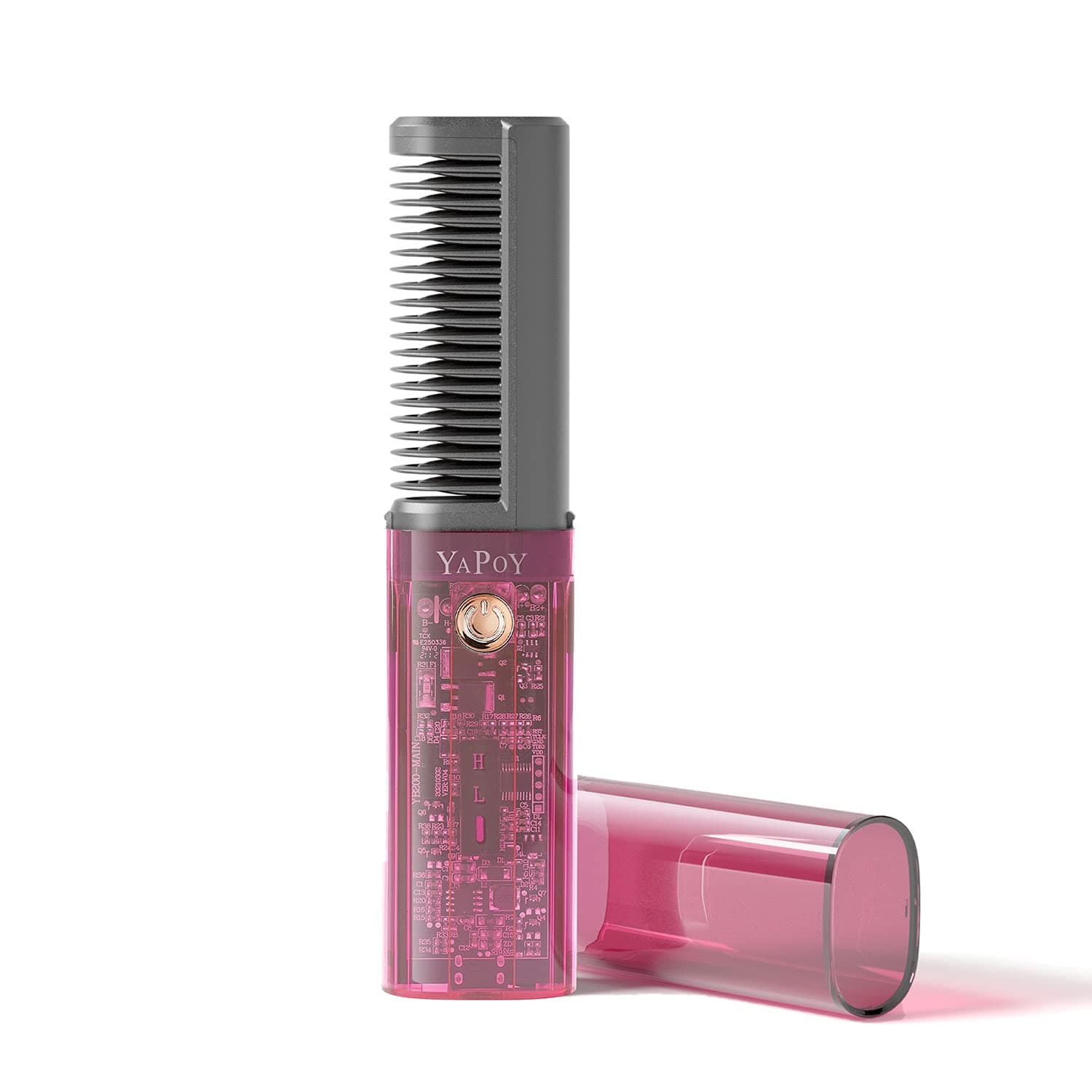 YAPOY Cordless Hair Straightener Portable Ceramic Hair Straightening Iron Multiple Plates Teeth Rechargeable Fast Heating Straightener with U-Shaped Anti-Scald Frame,Travel-Ready - Pink