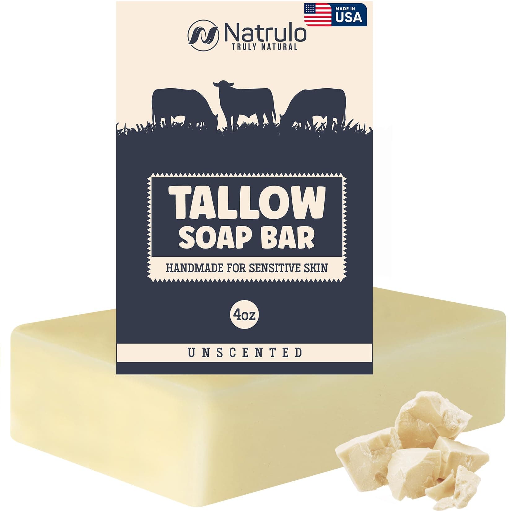 Natrulo - Beef Sebum Bar Soap: Cow Sebum Soap Powered With All Natural Grass Without Perfume: Moisturizing Bath Gel For Face & Body