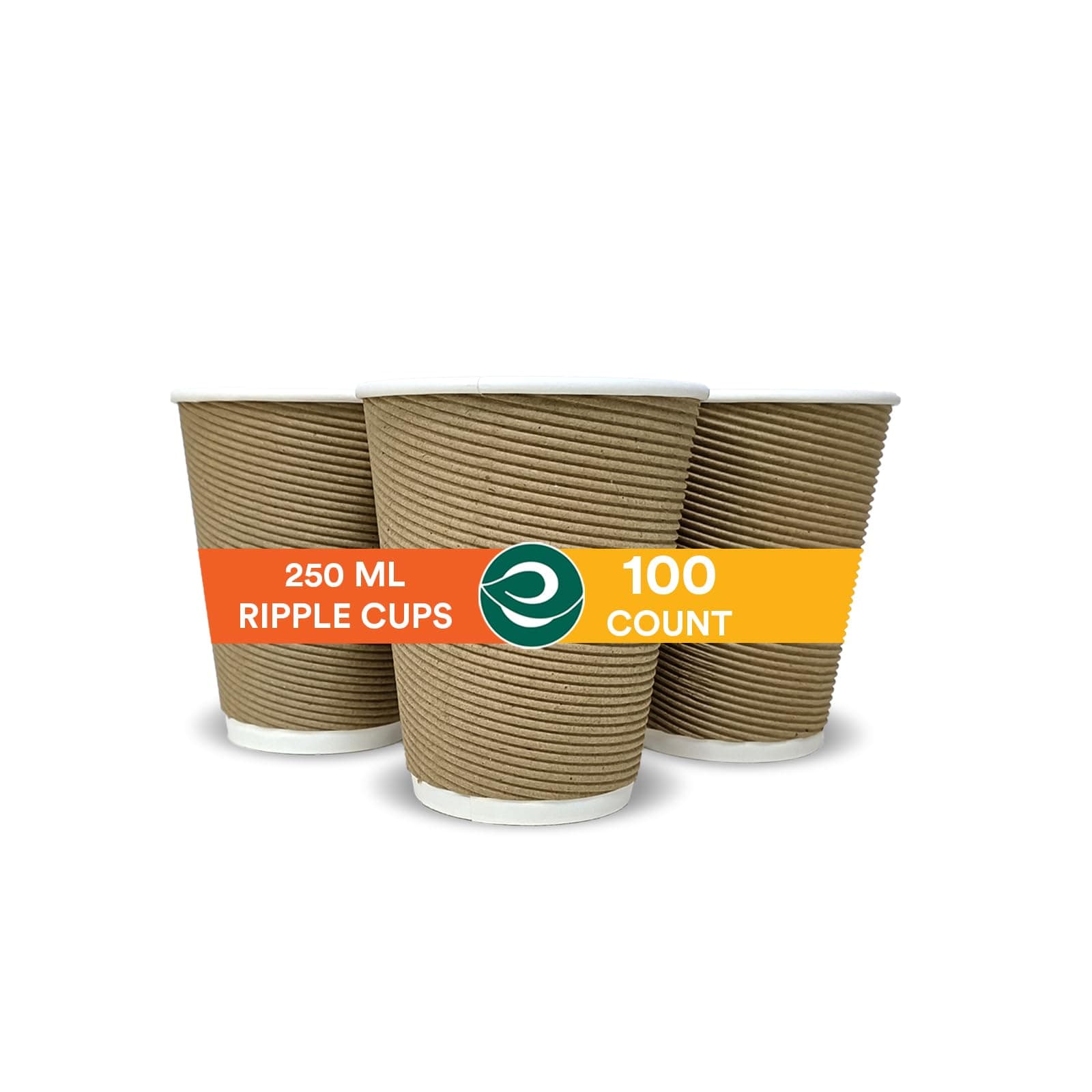 Eco Soul | 250 ml Paper Ripple Cups – Pack of 100 | Biodegradable Paper Cups | Ripple-Wall, Sturdy, Insulated Disposable Paper Hot Cups in Small Size for Coffee, Tea & Office Use (Brown)