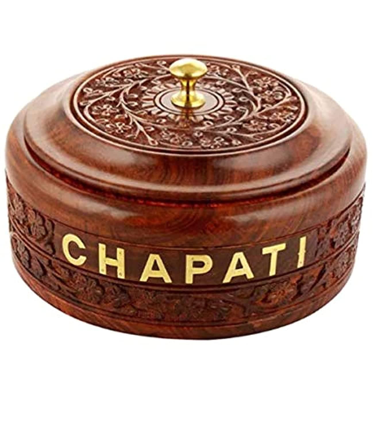 Modern Collection Wooden Hand Carved Wood Casserole Box | Roti Box | Chapati Box Round Shape