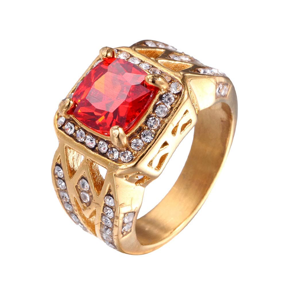 PMTIER Men's Vintage Stainless Steel Cubic Zirconia Crystal Ring