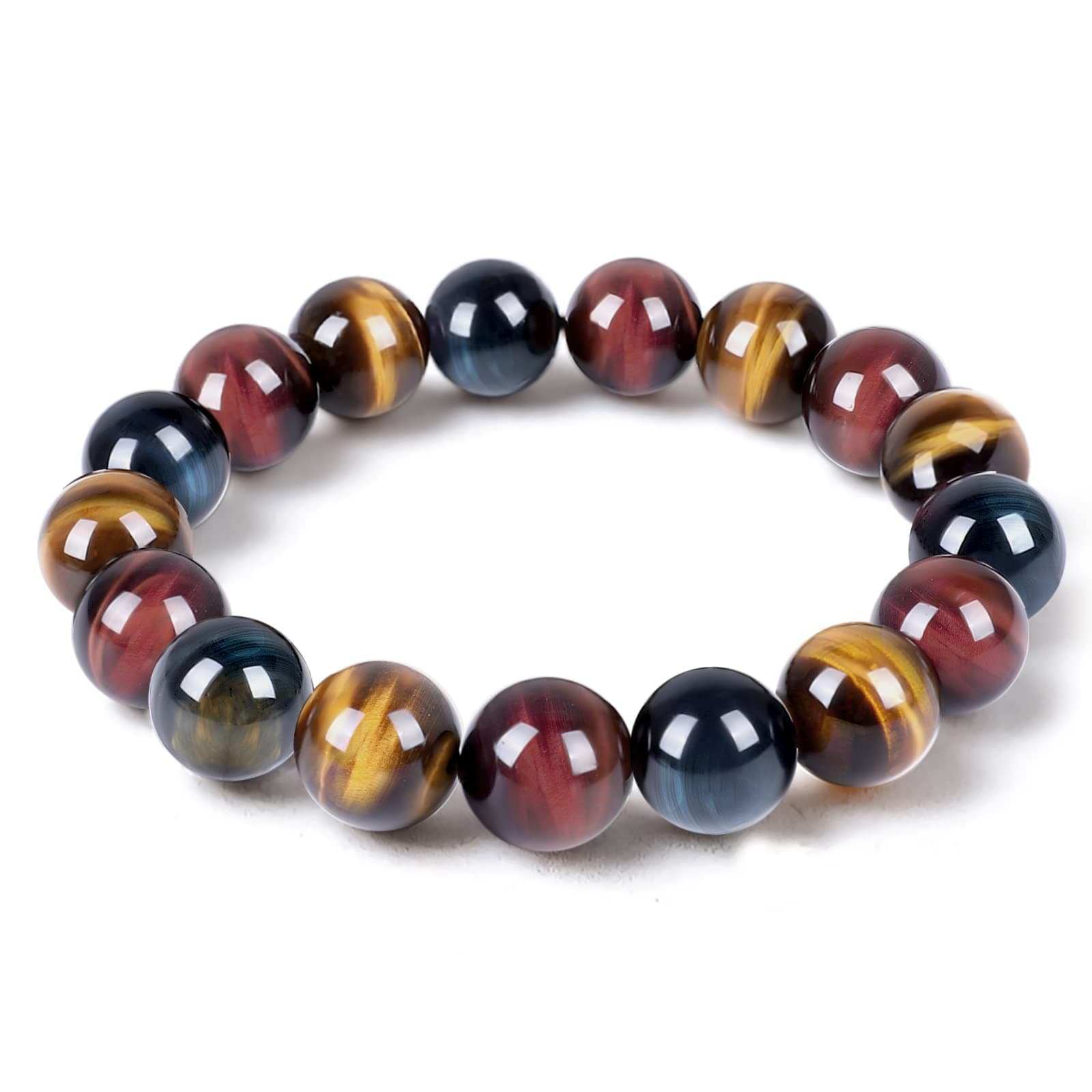 Tiger Eye Bracelet,Relax Anxiety Crystal Beaded Triple Protection Jewelry Bead Stone Chakra Gemstones Bracelets for women men