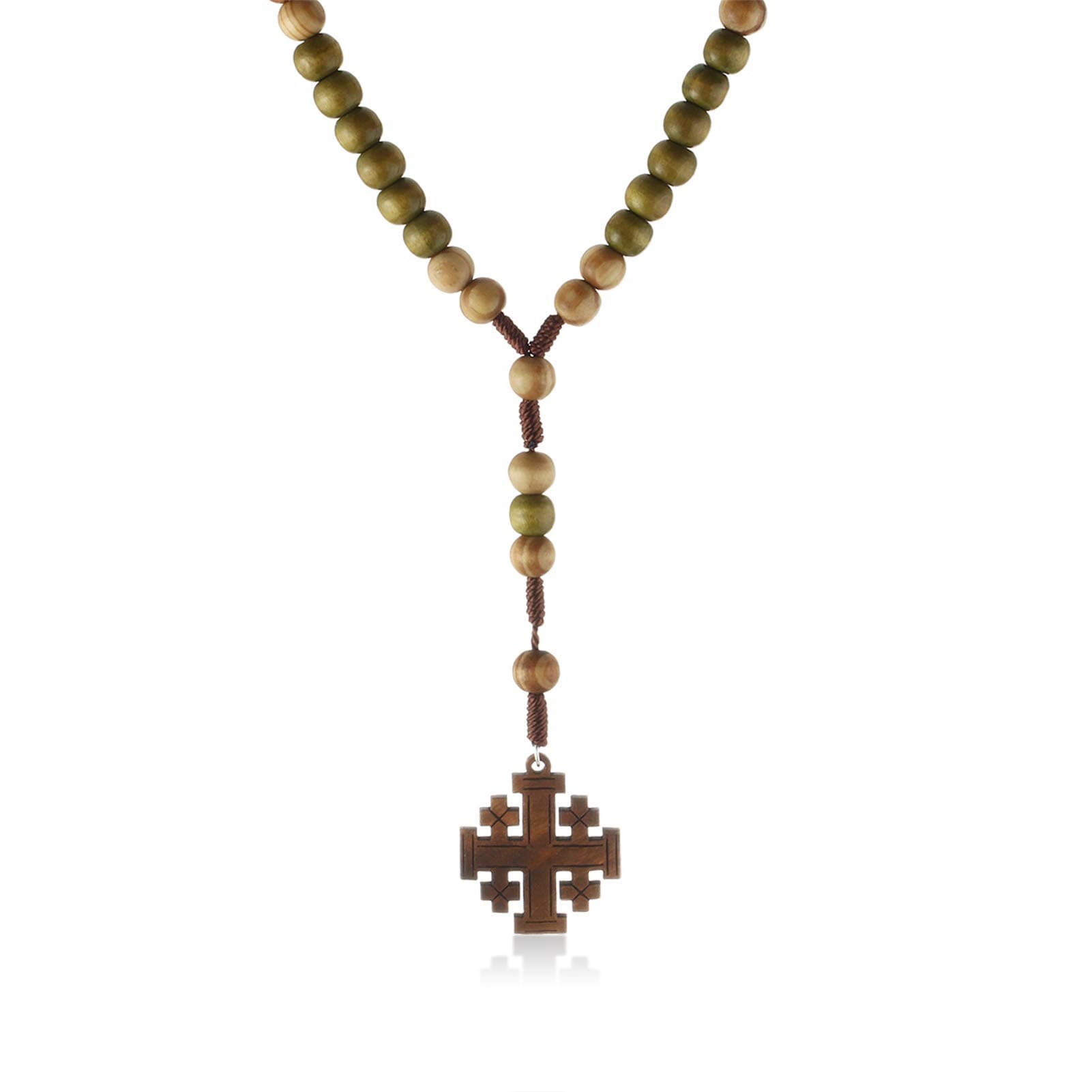 Wood Rosary Beads Necklace Catholic Saint Benedict Medal Cross Pendant Necklace Prayer Rosary