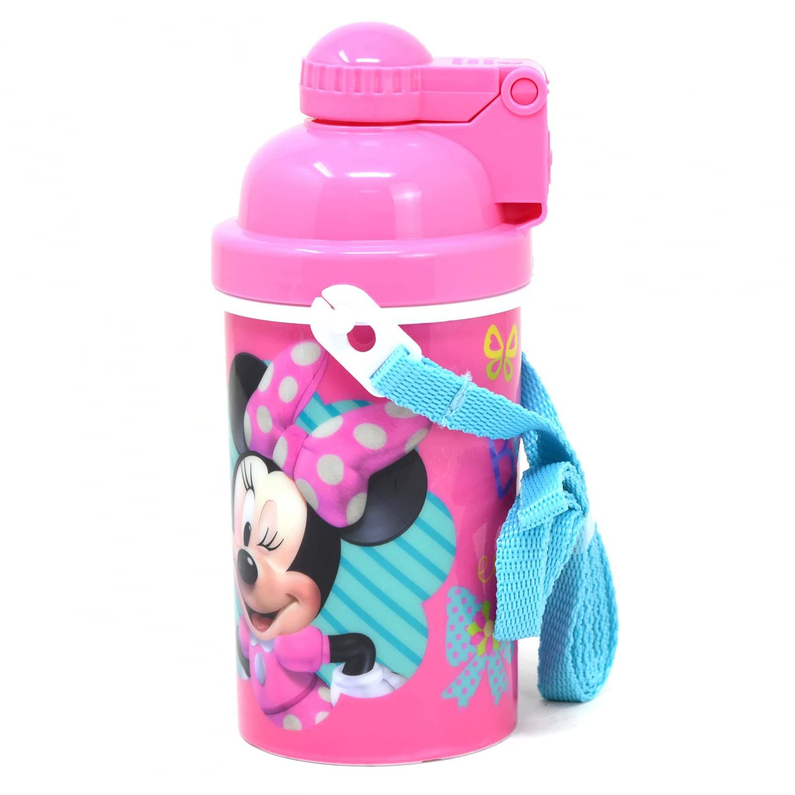 GRANSHOP Disney Classic Minnie Carrying Strap One Touch Water Bottles with Reusable Built in Straw - Safe Approved BPA Free, Easy to Clean (Minnie Canteen 16.9oz)
