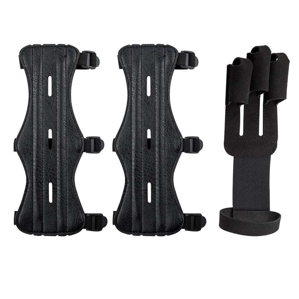 AIFUDA 2 Pack Archery Arm Guards Leather Forearm Protector with 1 Pack Archery Glove Finger Tab, Adjustable Bow Armguard Three Finger Guard for Archer Hunter