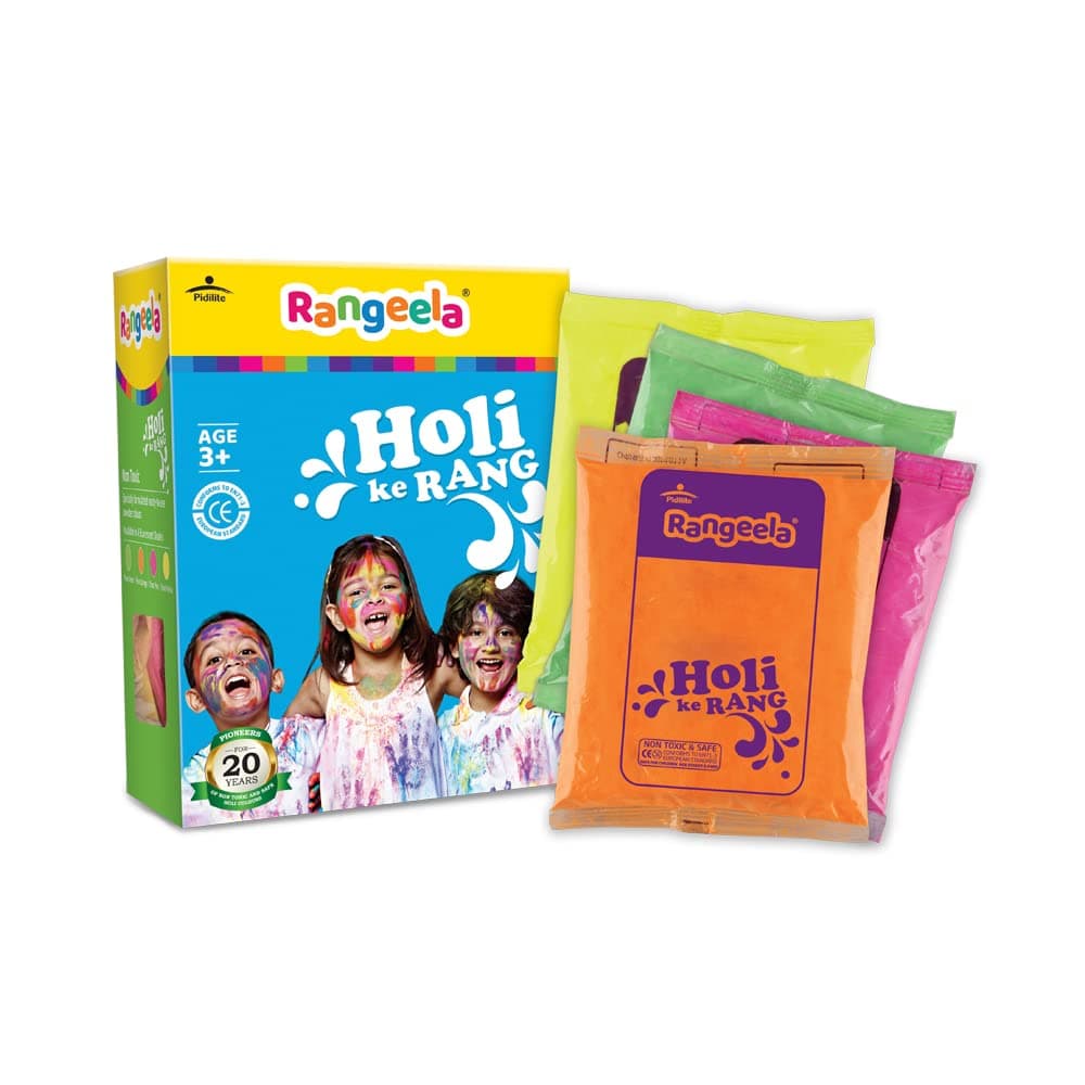 Festival Colors (Rangoli) Holi High Quality Non Toxic & Safe 4 x 75 grams (each pouch is 75 grams - total of 4 pouches of different colors)