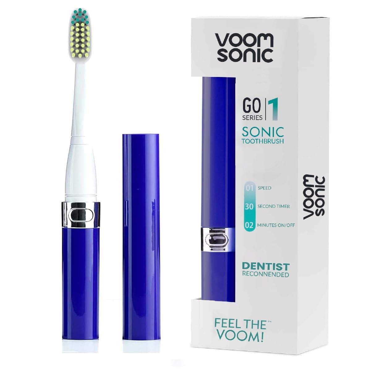 Voom SonicGo 1 Series Battery-Operated Electric Toothbrush | Dentist Recommended | Portable Oral Care | 2 Minute Timer | Light Weight Design | Soft Dupont Nylon Bristles | Royal Blue