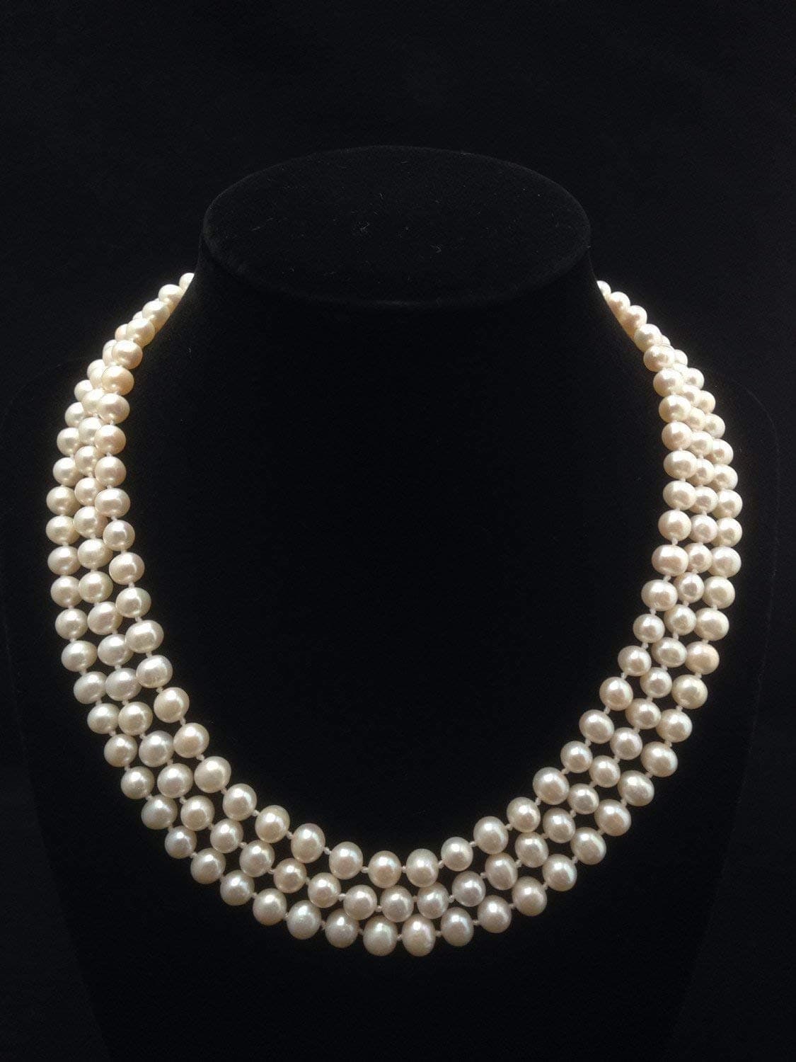 Triple Strand Pearl Necklace 6mm - 6.5mm Genuine Cultured Freshwater Pearls (18 Inches)
