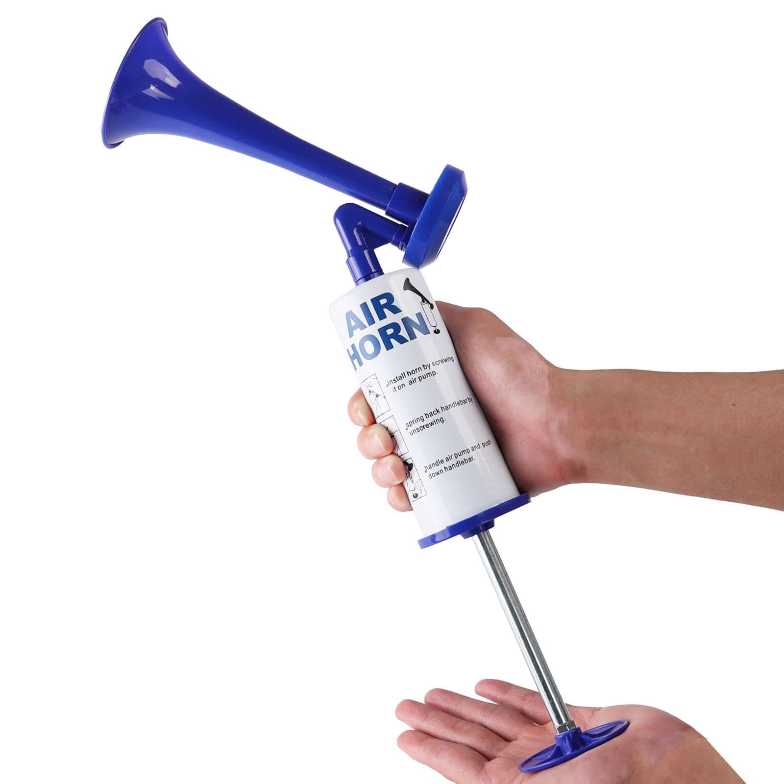 Pump Air Horn for Safety Airhorns Horn Loud Hand-held Air Horn for Boat Aluminum+ABS Loud Noise Makers for Sporting Events Graduation Parties Aggressive Animals etc. (Handheld Air horn blue)