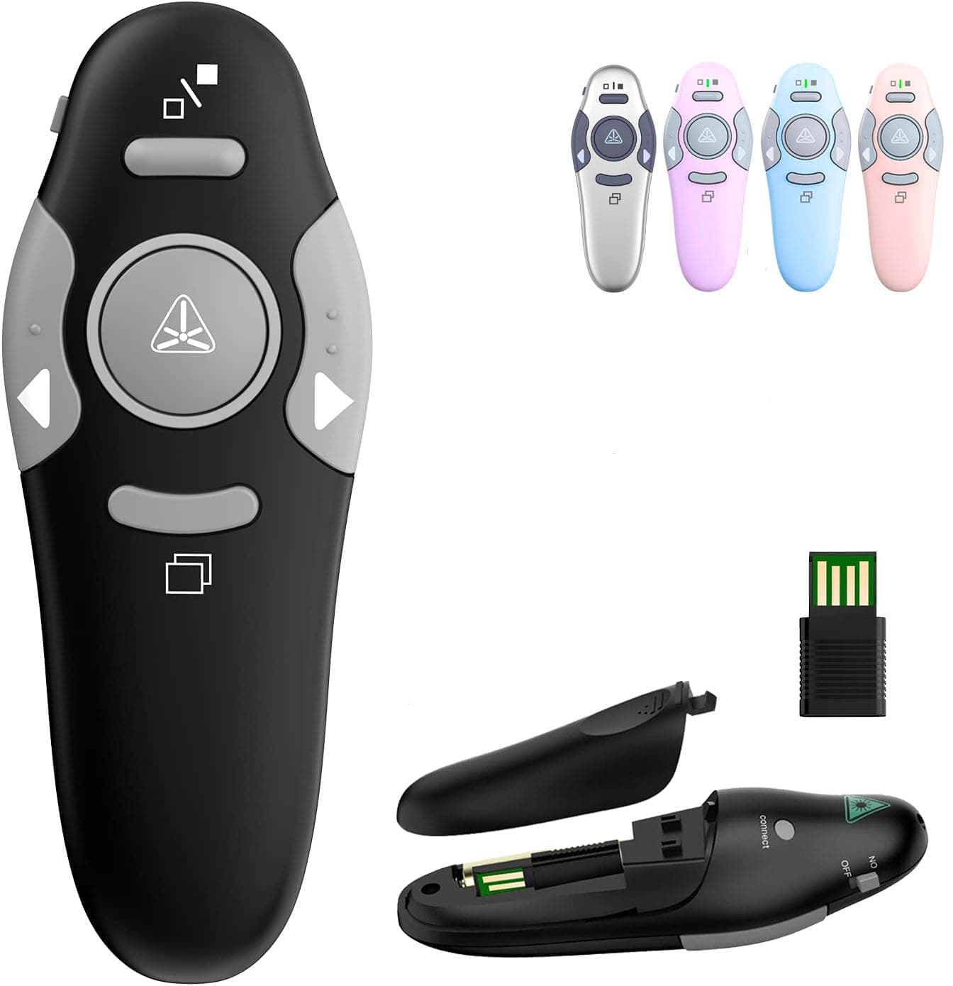 QUI Presentation Clicker Wireless Presenter Remote Clicker for PowerPoint Presentation Remote, PowerPoint Slide Advancer for Mac/Windows/Linux, Google Slide/PPT/Keynote, USB A, Black
