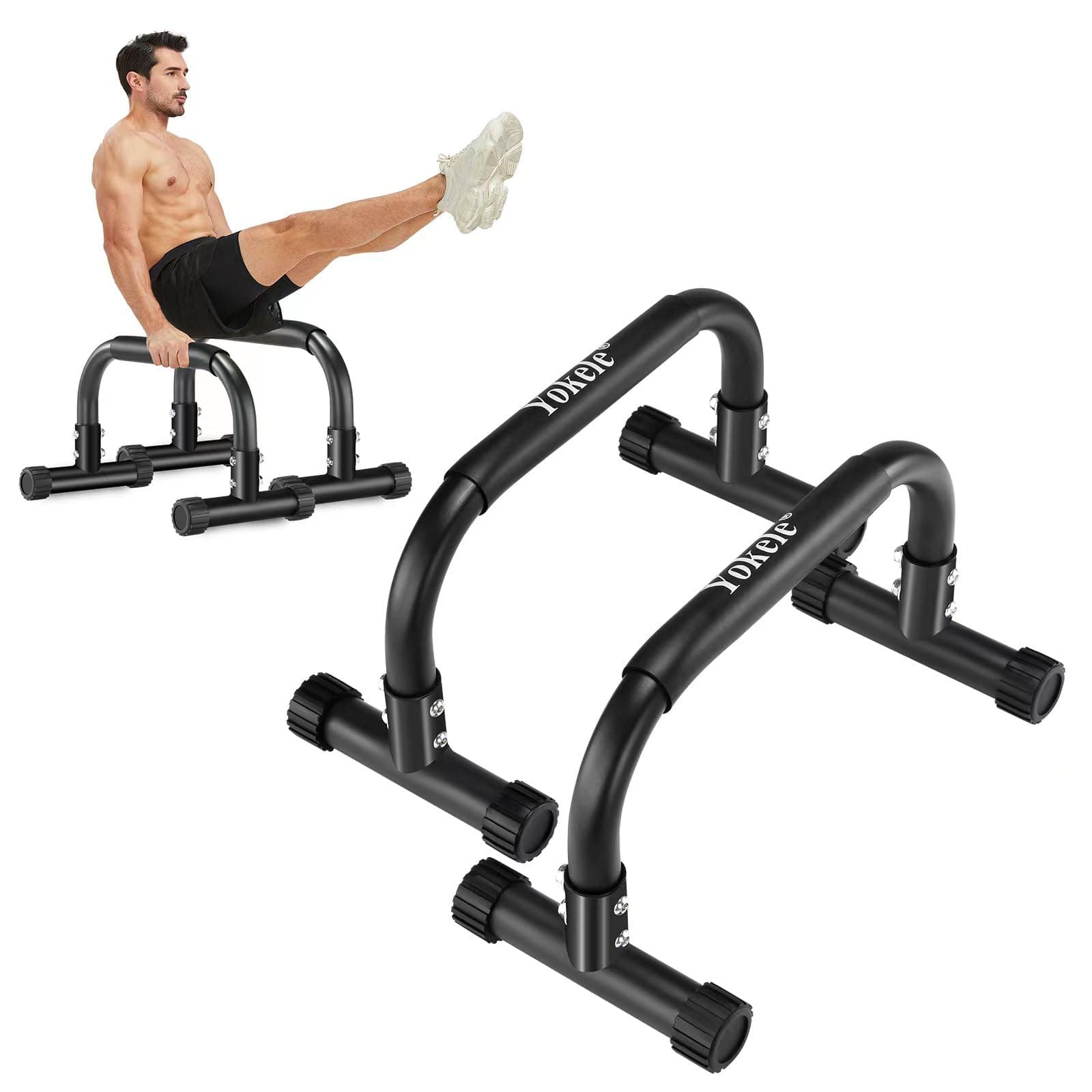 Push Up Bar 9.5" High Parallettes Bars No Wobbling Dip Bar for Handstand, Planche, L-Sit, Strength Training, Calisthenics Equipment for Home Gym