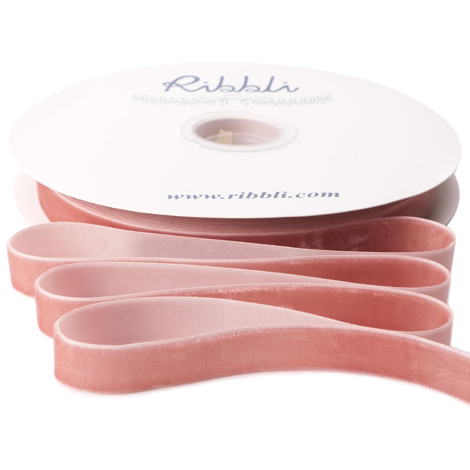 Ribbli Rose Gold Velvet Ribbon 5/8 Inches Continuous 25 Yard Spool Dusty Pink Christmas Ribbon for Gift Wrapping Crafts Home Decor