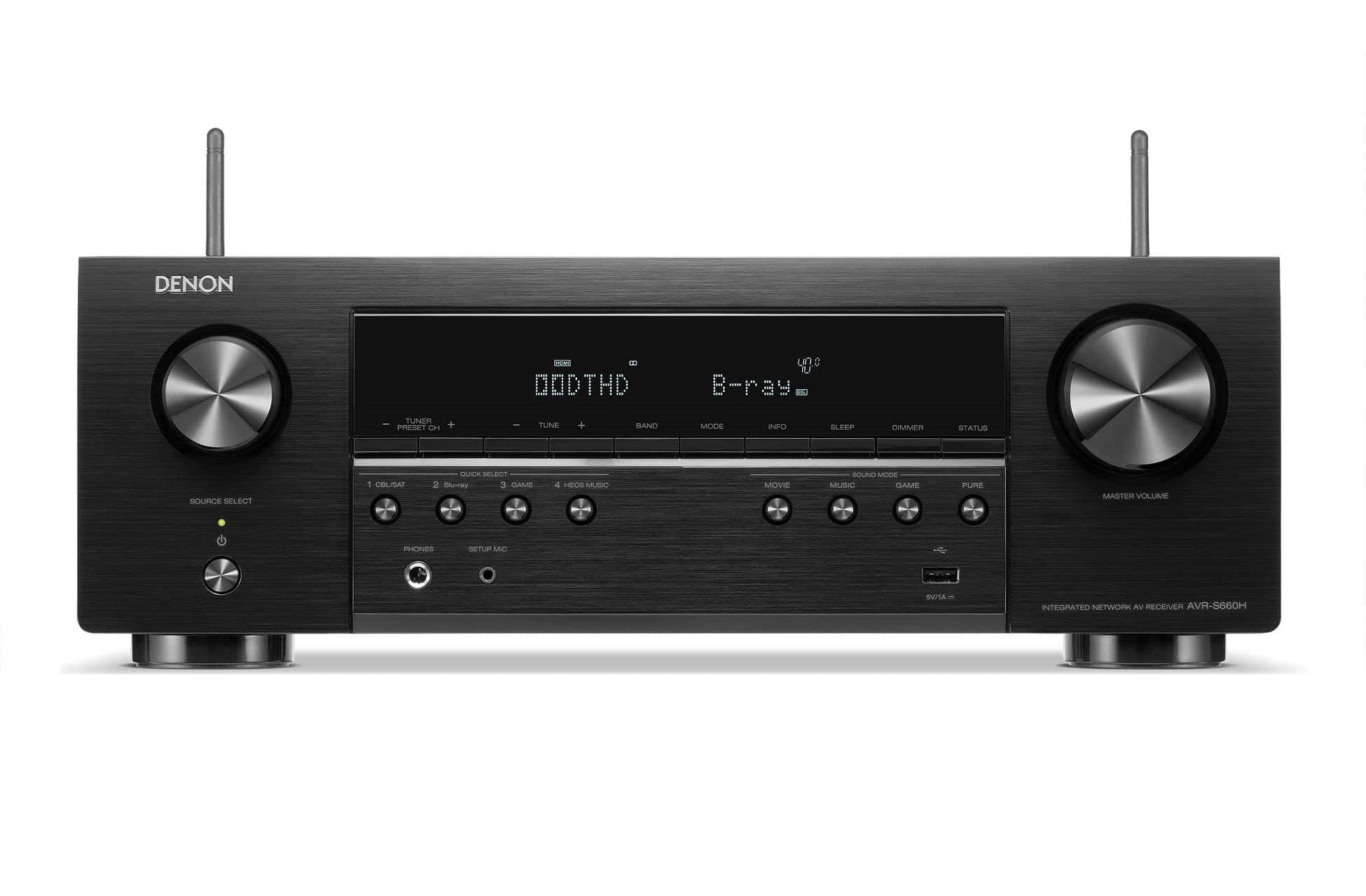 AVR-S660H AV Receiver 8K 5.2ch, Home Cinema Amplifier, Alexa Compatible, Dolby DTS-HD, Bluetooth, AirPlay 2, Radio, and HEOS Built-in Multiroom Audio - Black