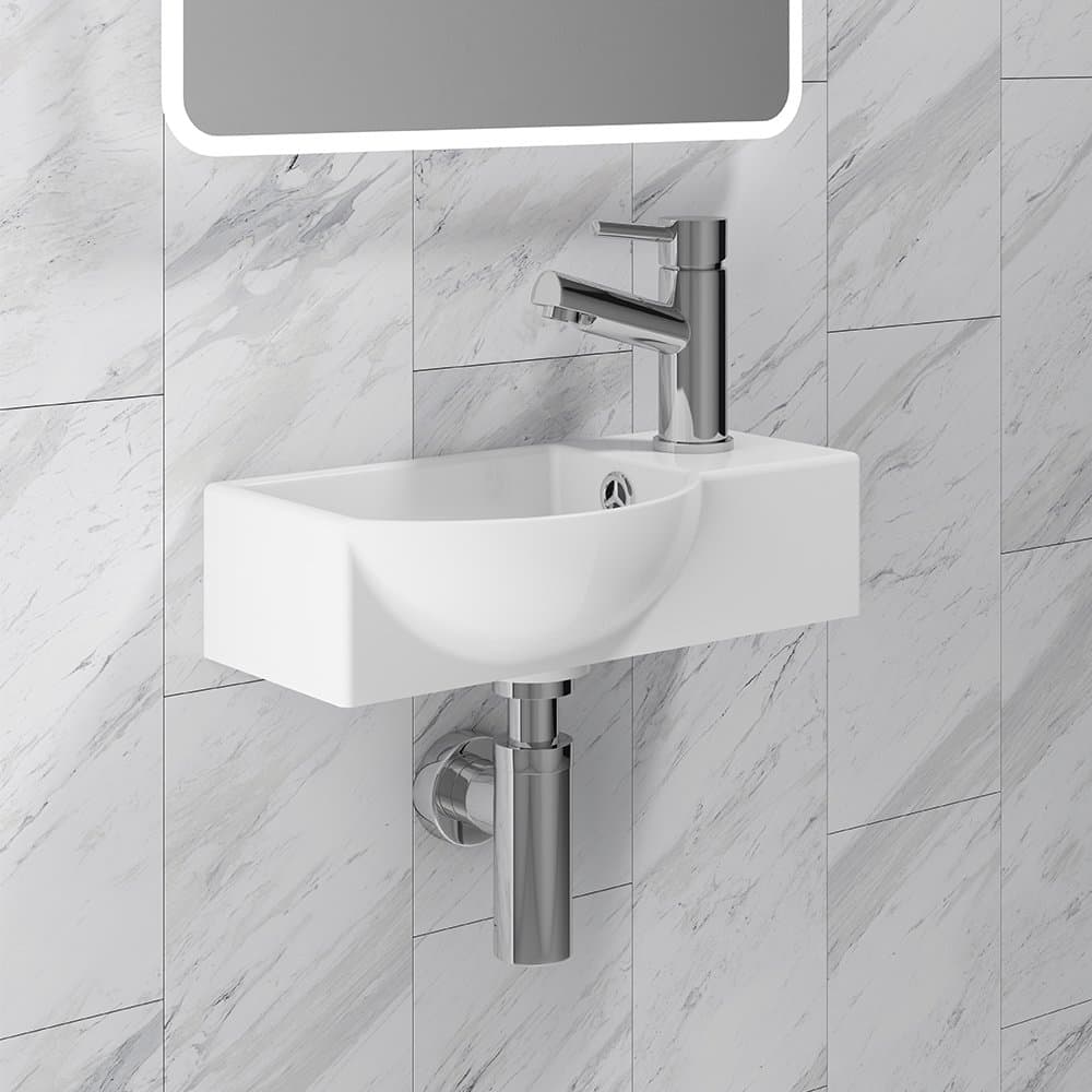 Small Curved Bathroom Toilet Basin Sink Wall Hung Ceramic 1 Tap Hole