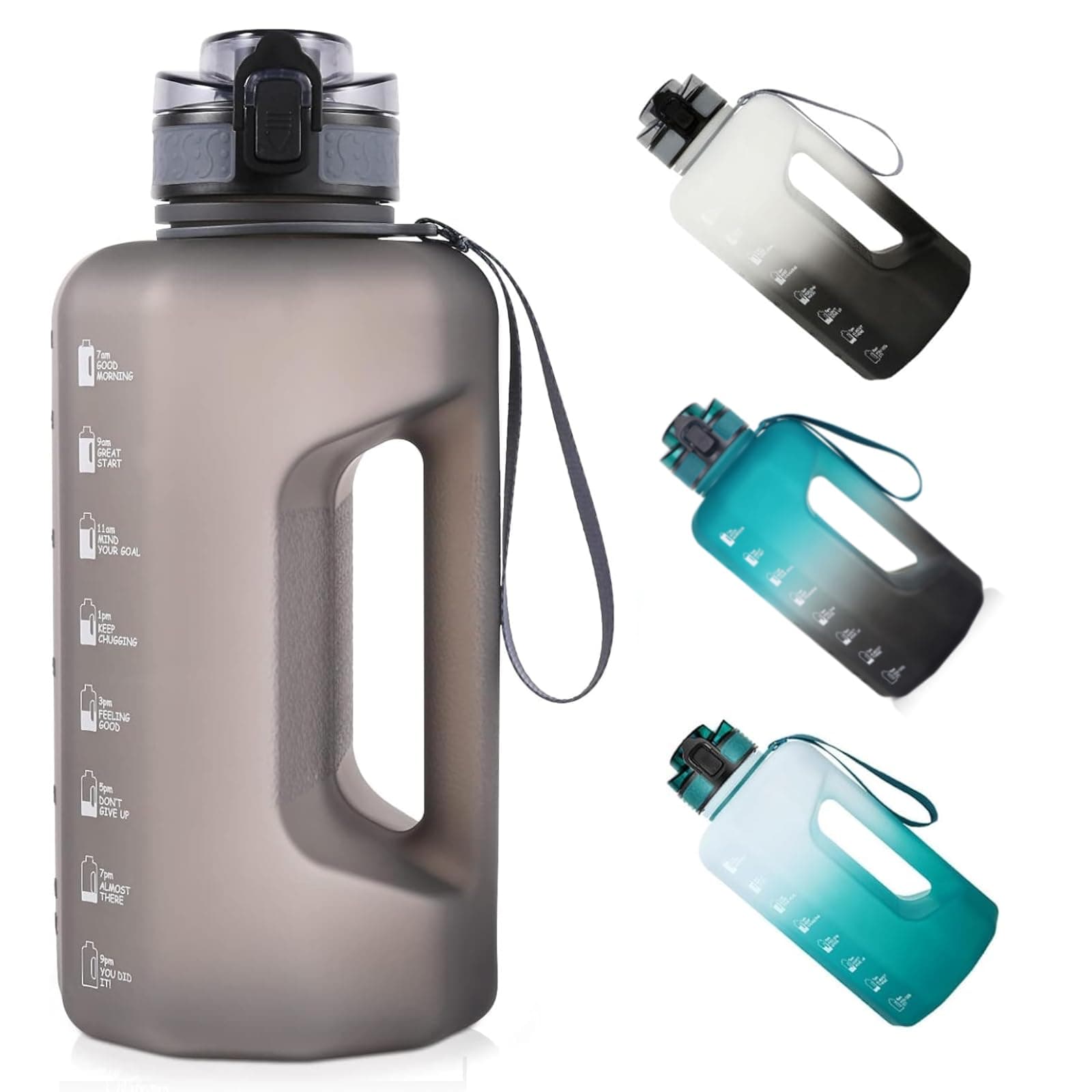 2.2 Litre Large Water Bottle with Time Markings | BPA Free Sports Water Bottle for Gym, Running, Hiking, Cycling & Camping | Reusable Leak-Proof Drinking Flask (Gray)