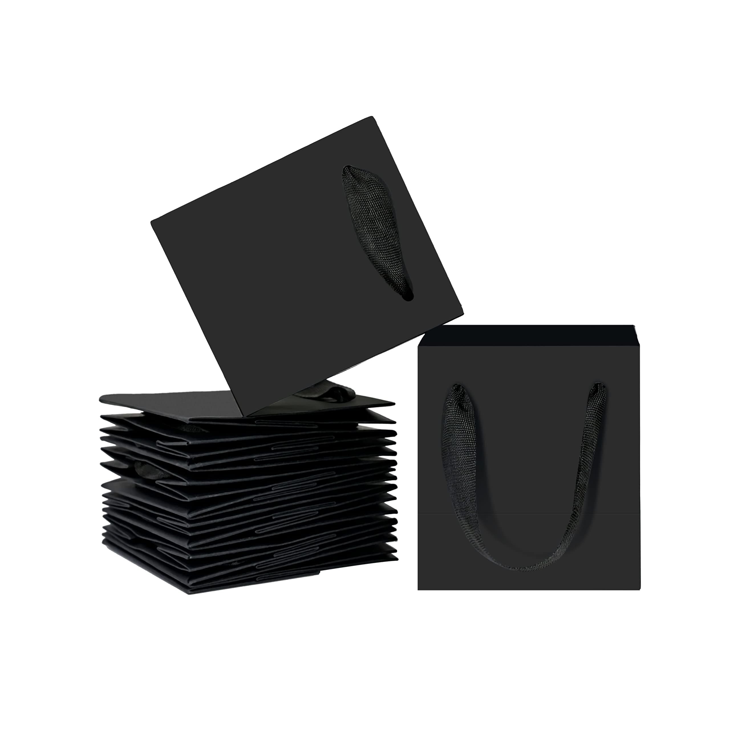 – HUAPRINT Matte Black Paper Gift Bags, Small Shopping Bags with Handles,10.1x7x11.4cm, 12 Pack for Party Favors, Merchandise, Weddings