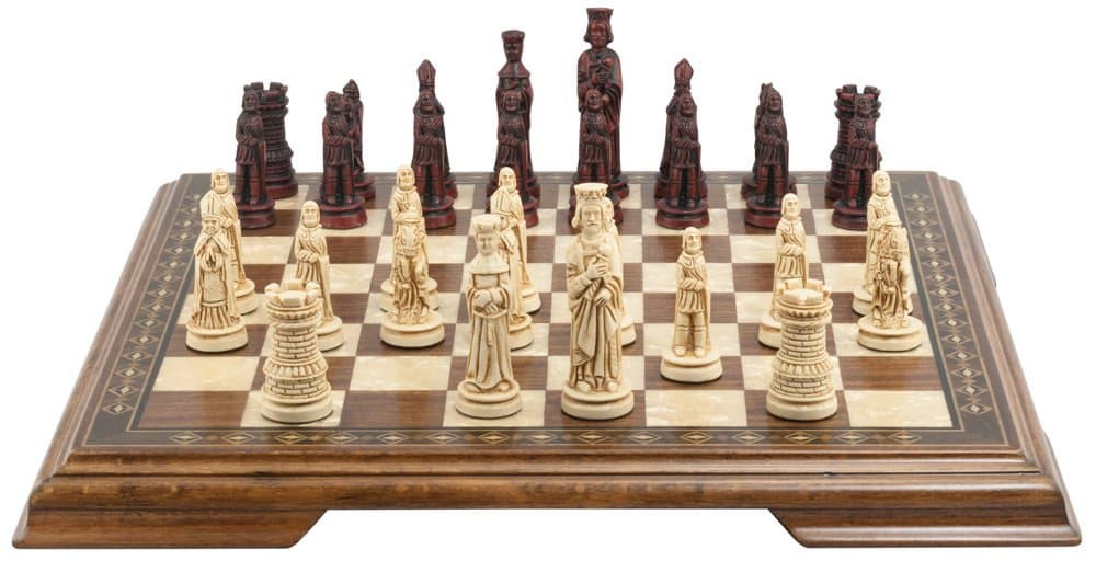 Studio Anne Carlton Mini Medieval Chess Set - Handmade Ivory and Burgundy - 3 Inches